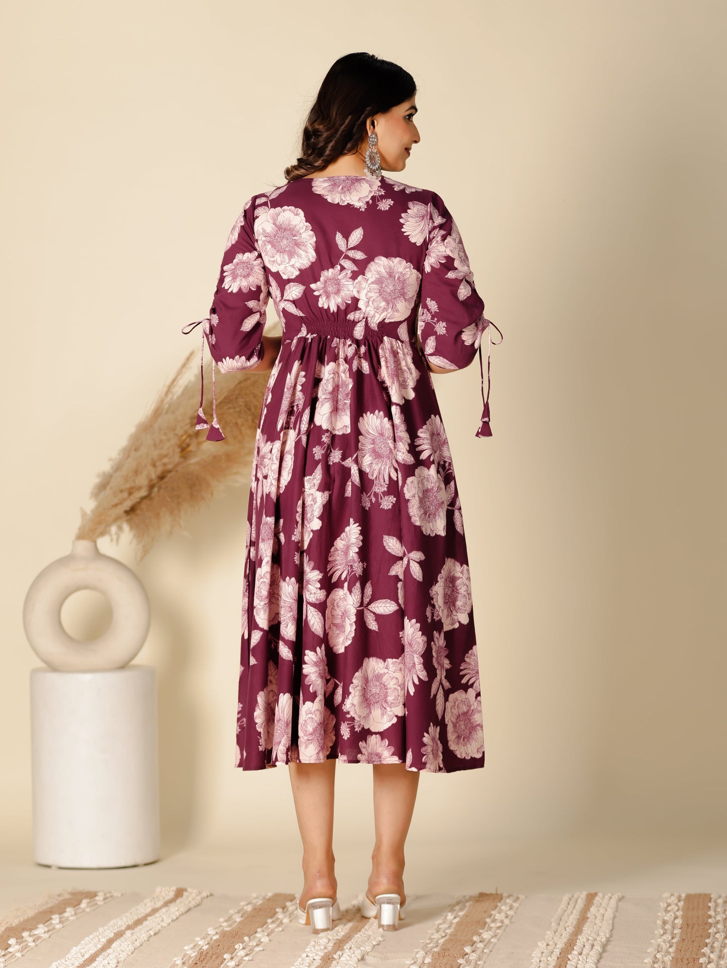 Soft Cotton Floral Flared Purple Dress