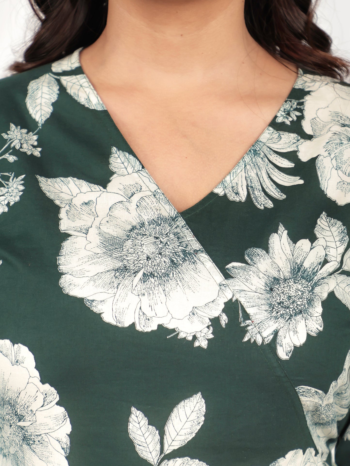 Soft Cotton Floral Angrakha Green Dress
