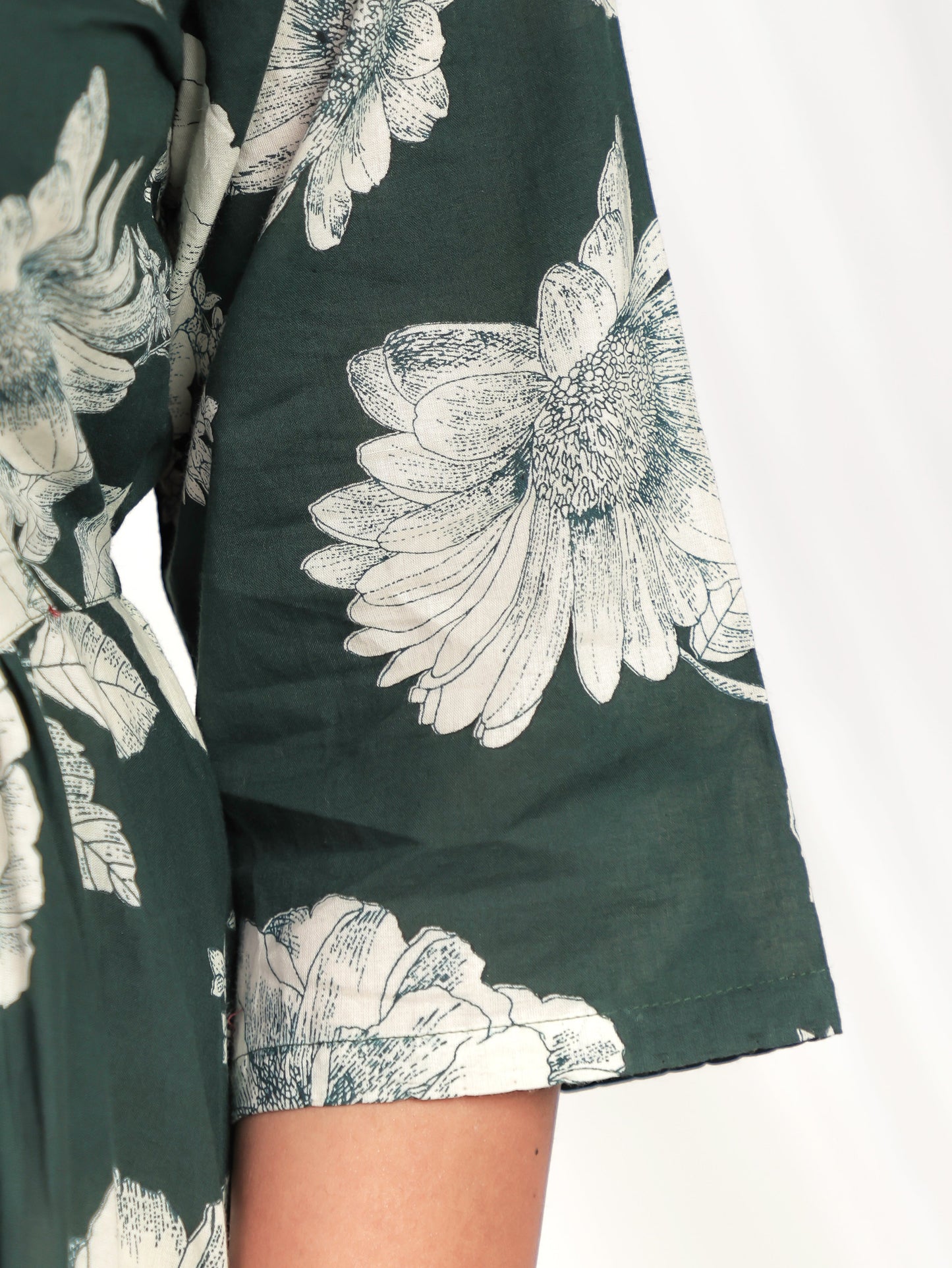 Soft Cotton Floral Angrakha Green Dress