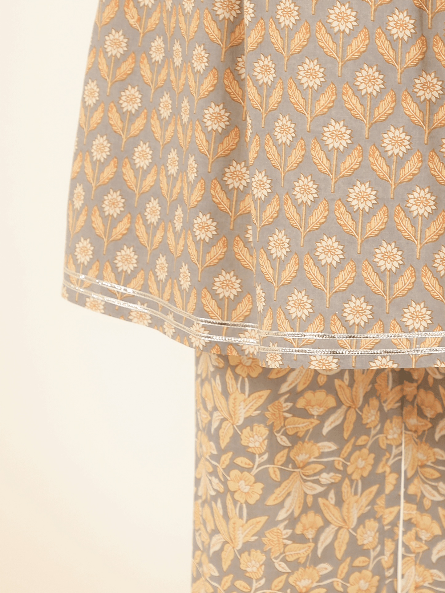 Soft Cotton Floral A-line Grey Kurta