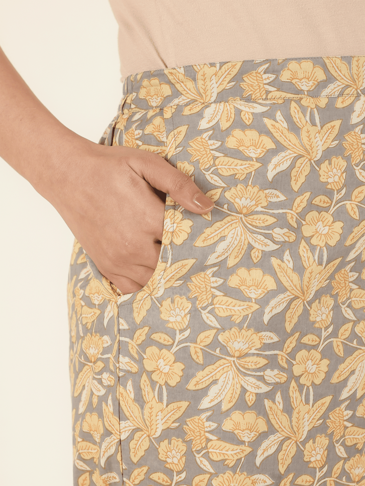 Soft Cotton Floral A-line Grey Kurta