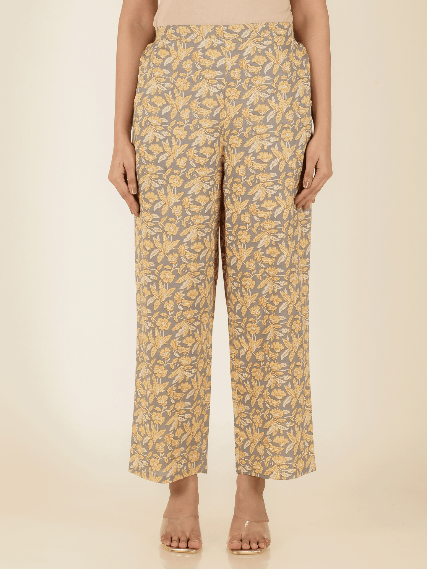 Soft Cotton Floral A-line Grey Kurta