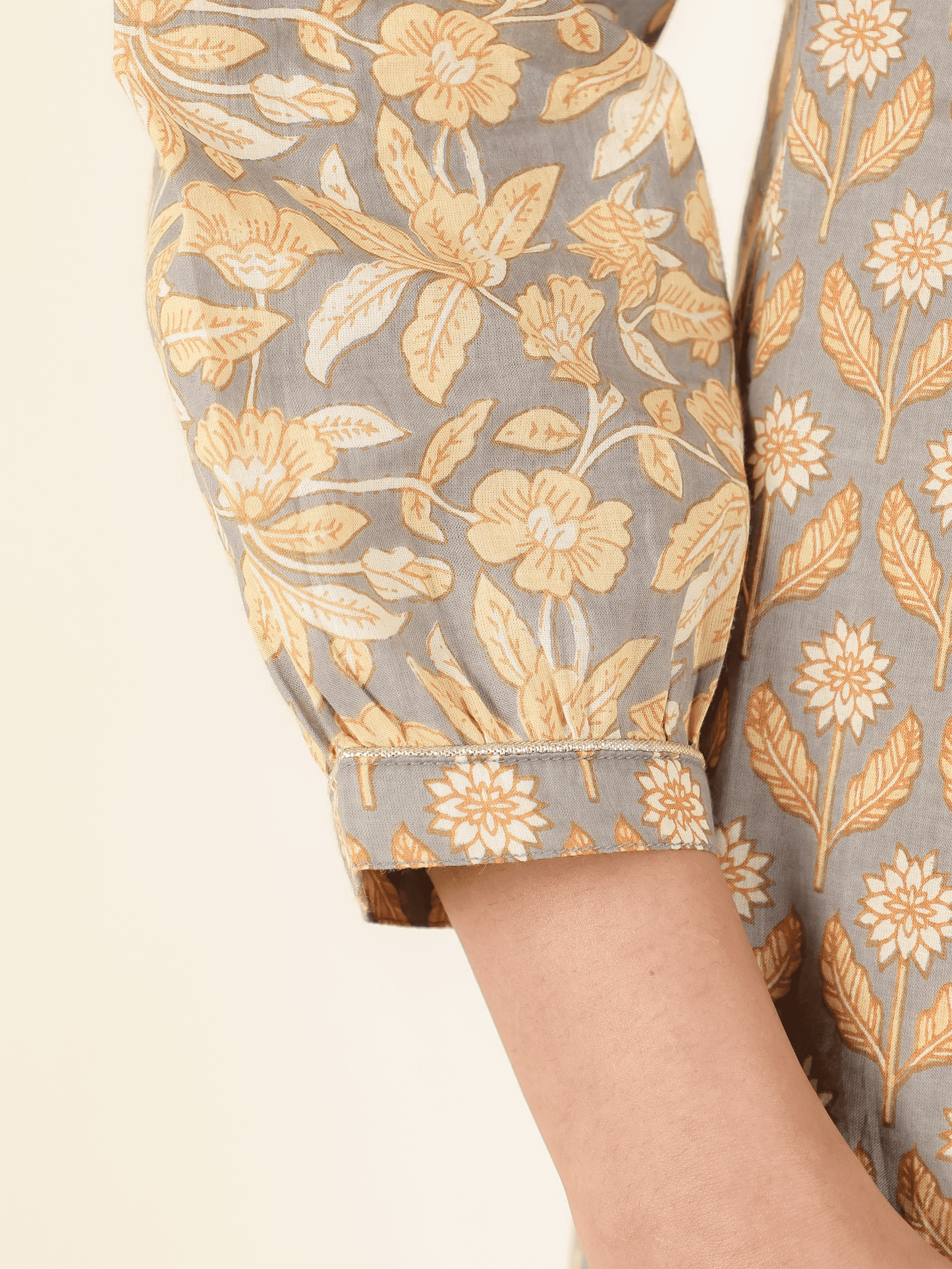 Soft Cotton Floral A-line Grey Kurta