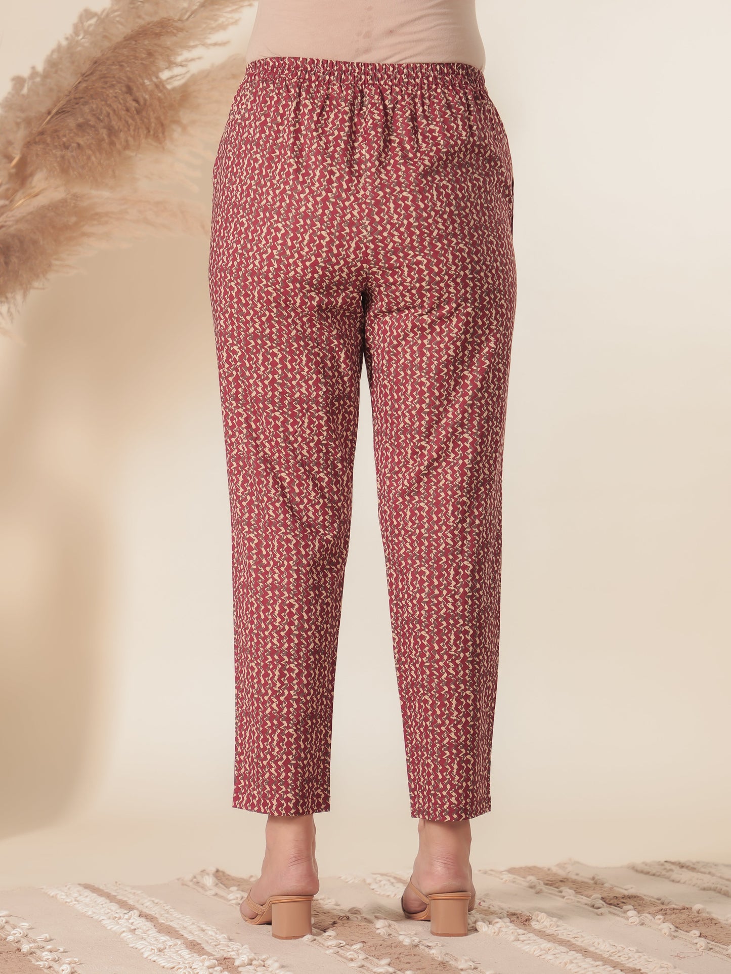 Soft Cotton Geometric Red Tapered Trousers