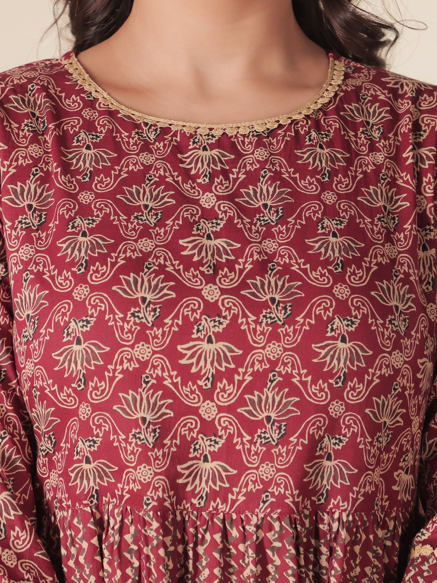 Soft Cotton Floral Anarkali Red Kurta