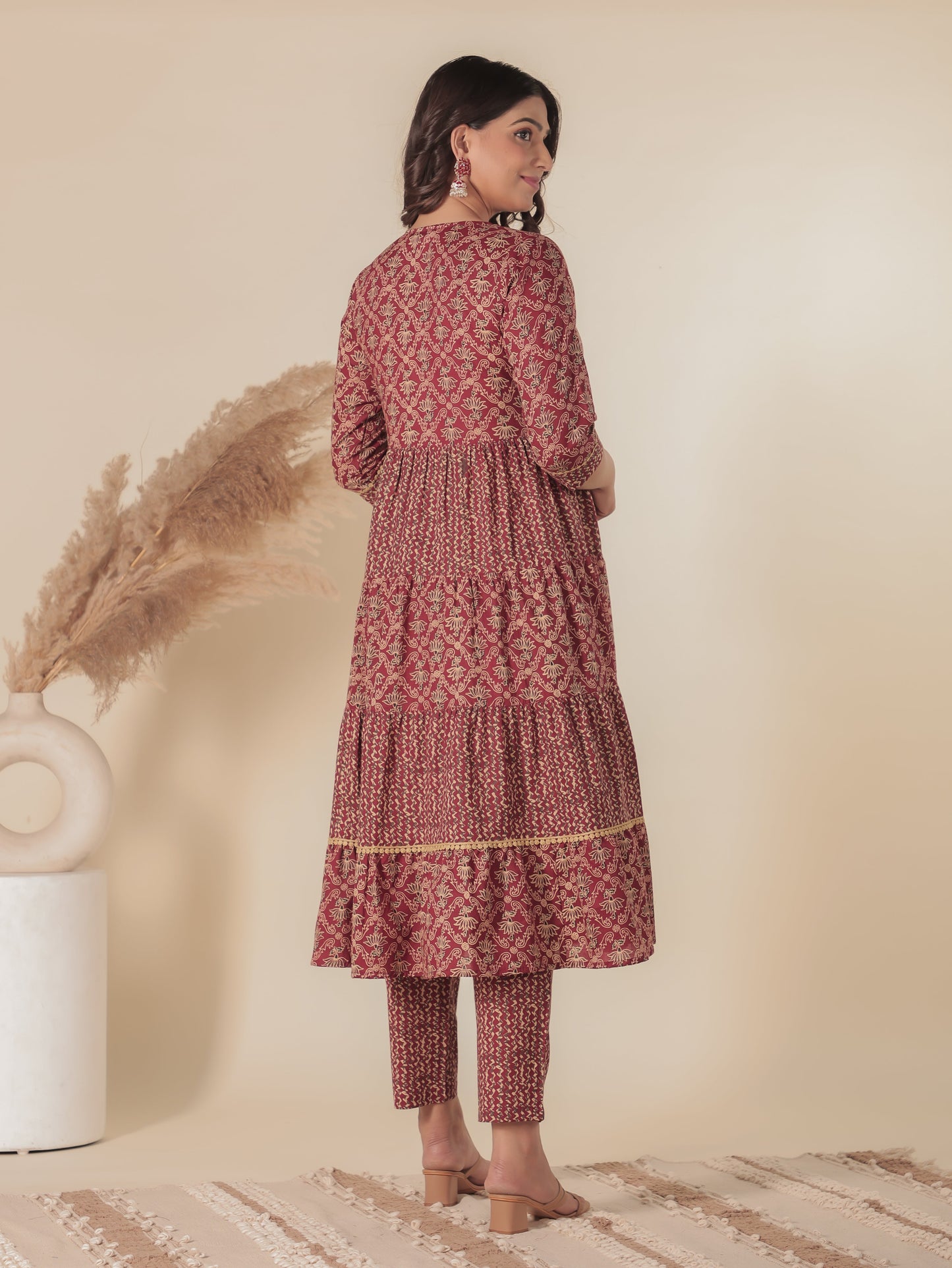 Soft Cotton Floral Anarkali Red Kurta