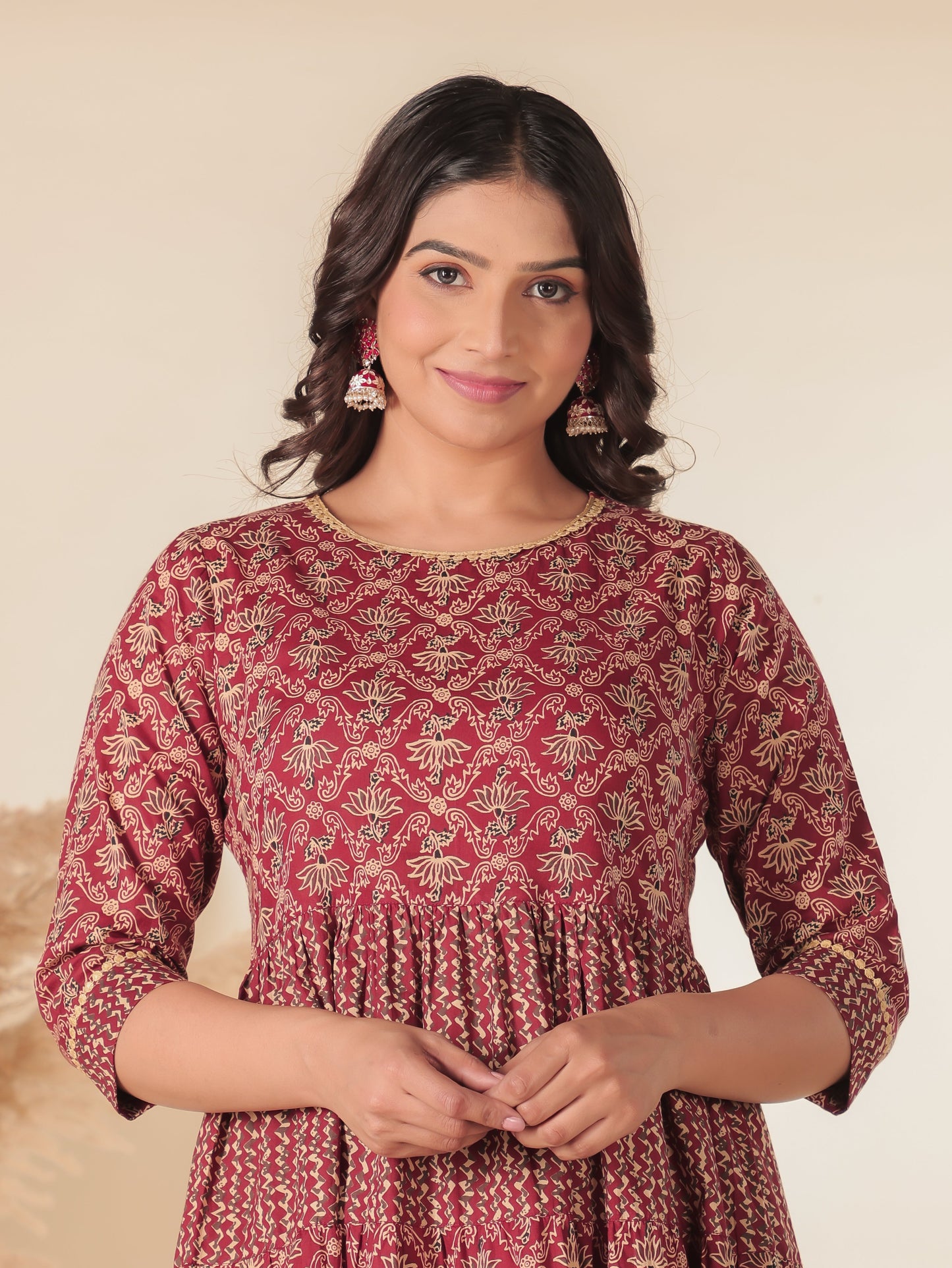 Soft Cotton Floral Anarkali Red Kurta