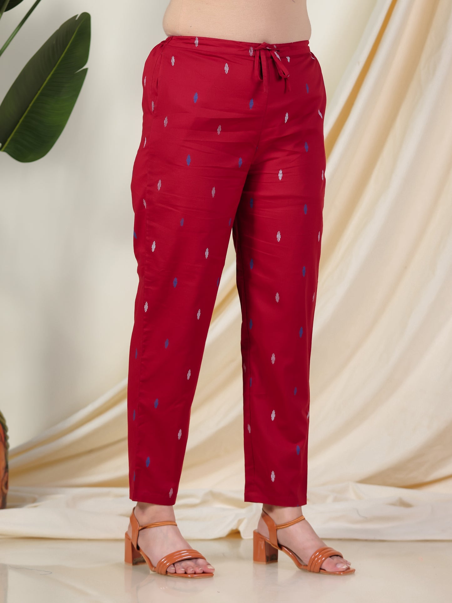 Soft Cotton Ikat Maroon Tapered Trousers