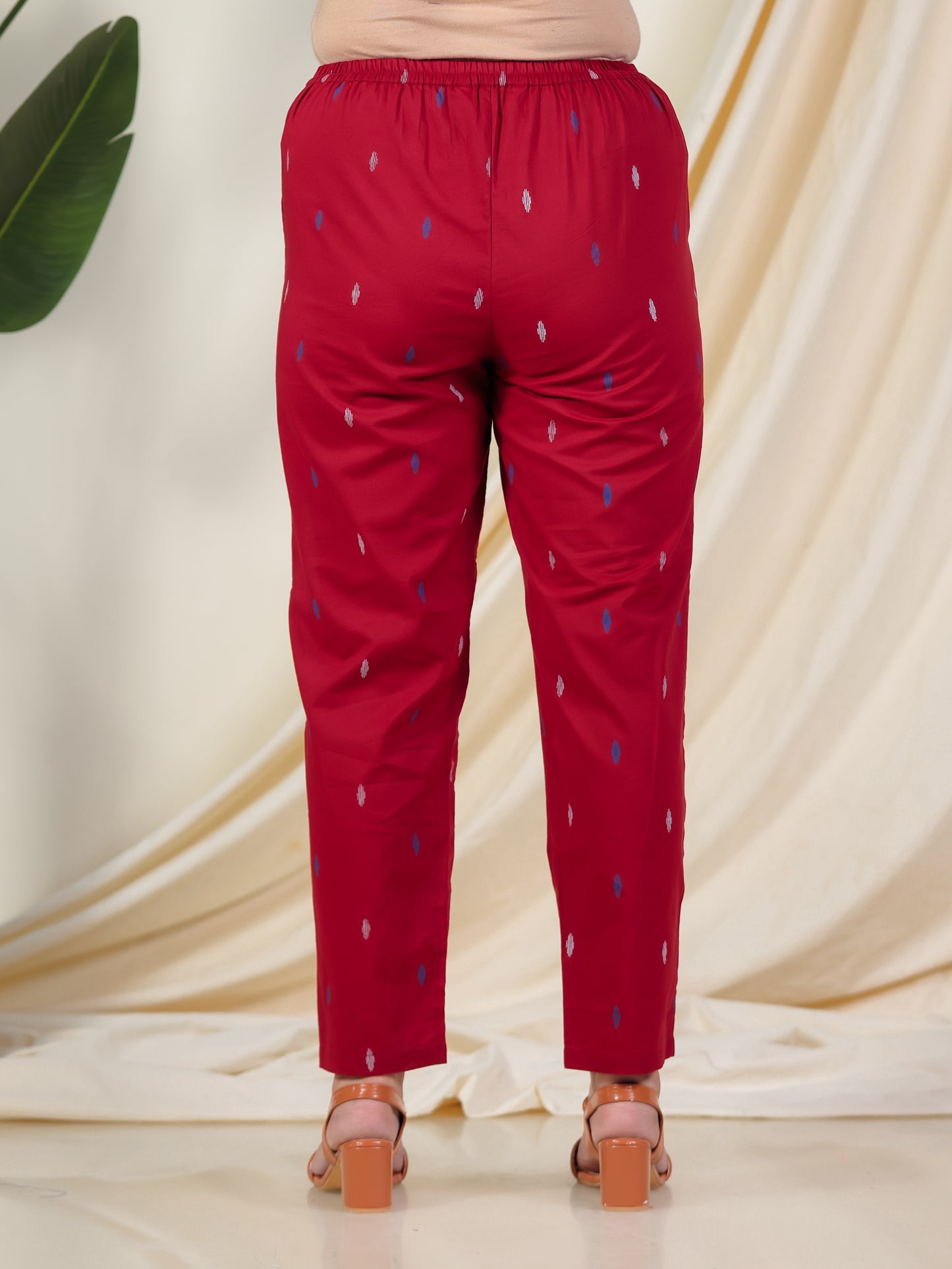 Soft Cotton Ikat Maroon Tapered Trousers