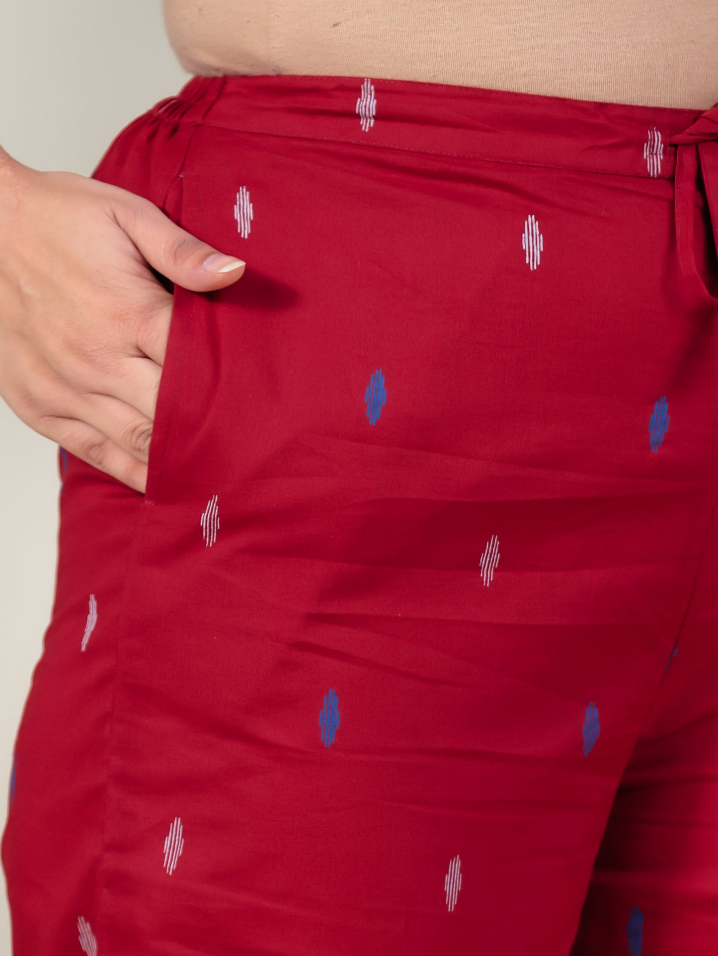 Soft Cotton Ikat Maroon Tapered Trousers