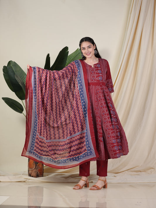 Cotton Voile Striped Maroon Dupatta