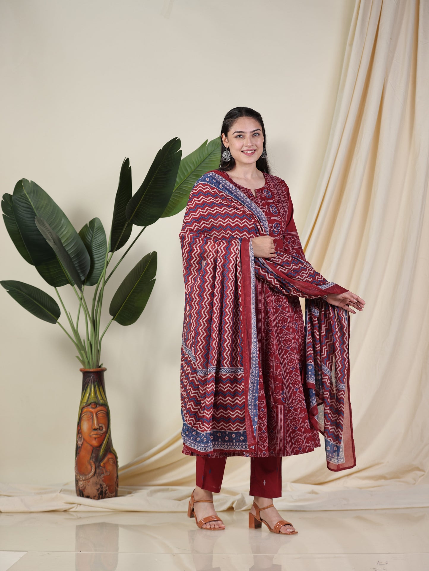 Cotton Voile Striped Maroon Dupatta