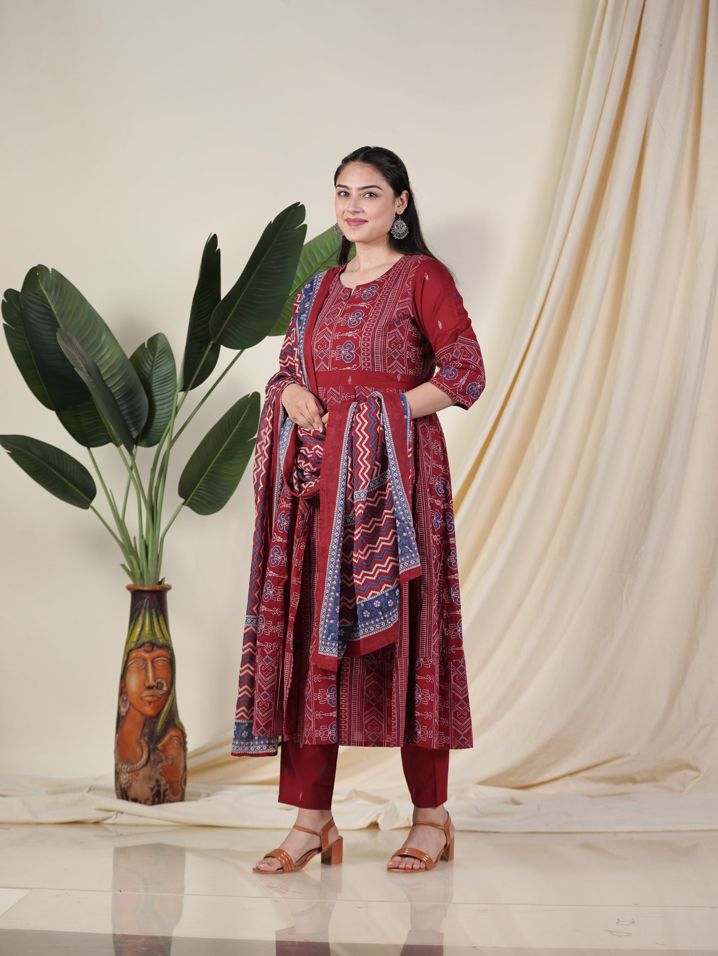 Cotton Voile Striped Maroon Dupatta