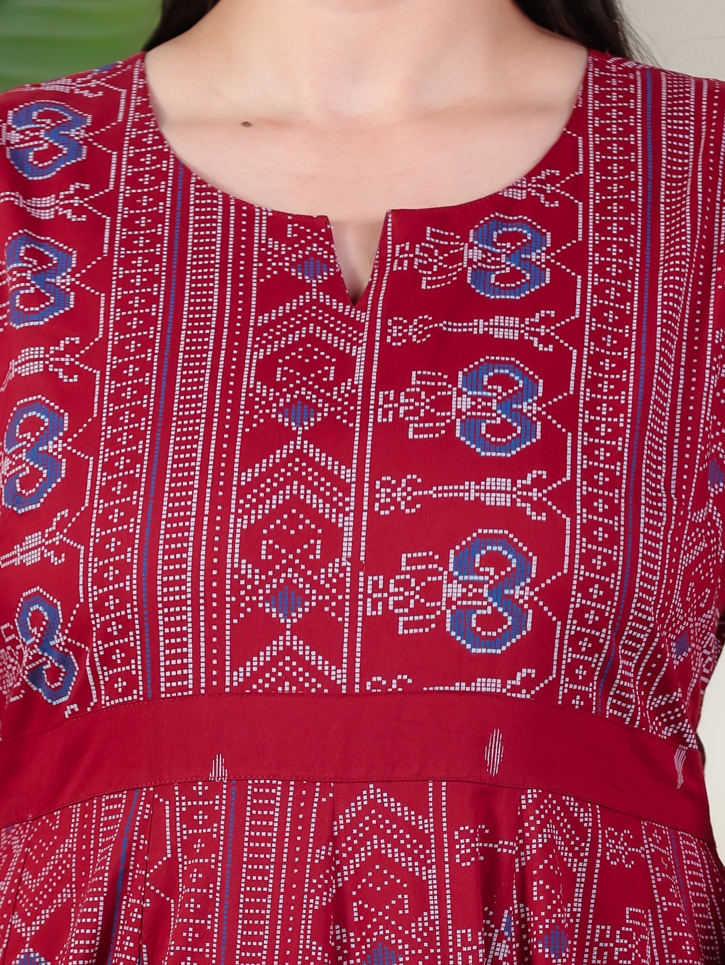 Soft Cotton Ikat Anarkali Maroon Kurta