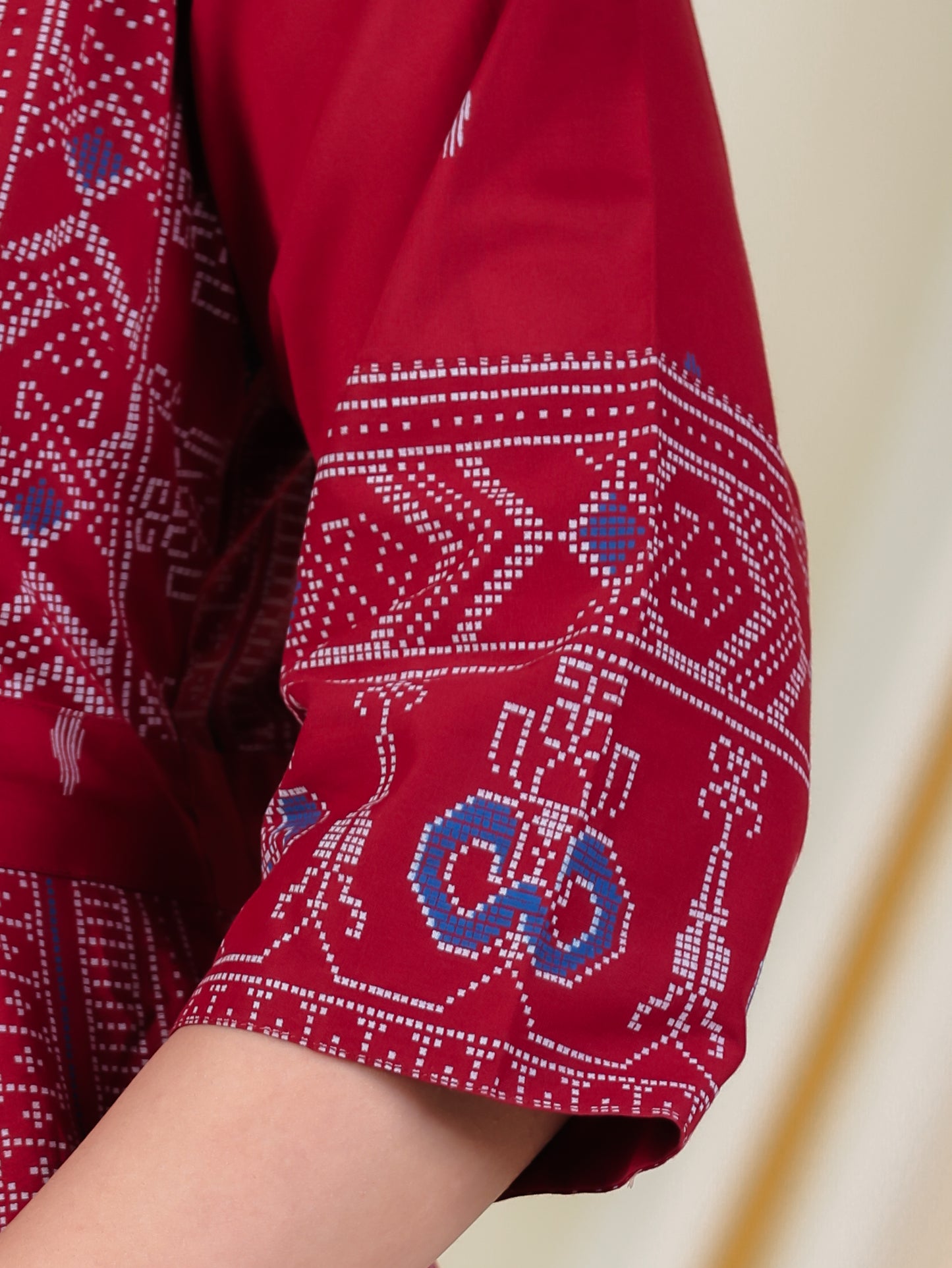 Soft Cotton Ikat Anarkali Maroon Kurta