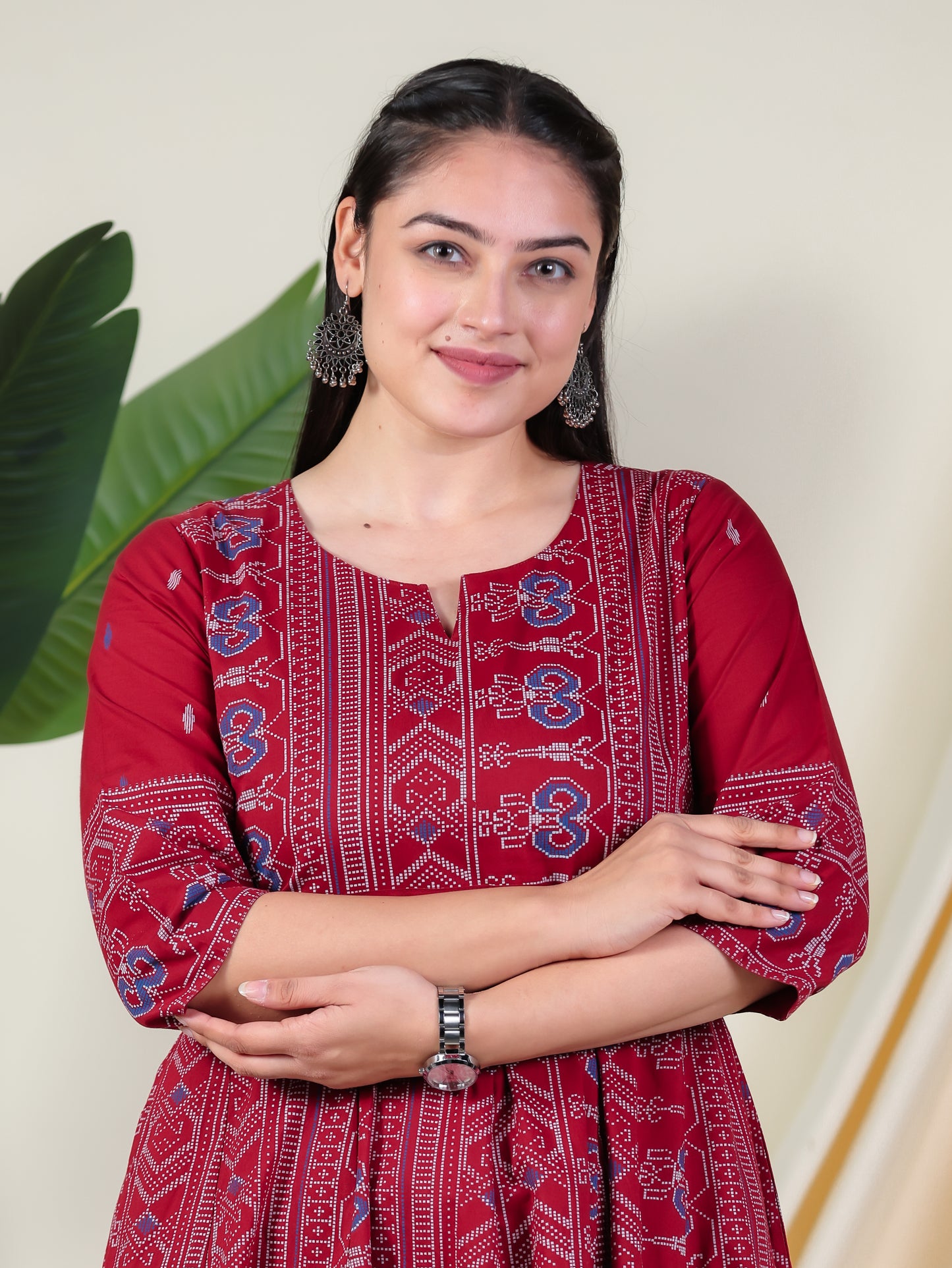 Soft Cotton Ikat Anarkali Maroon Kurta