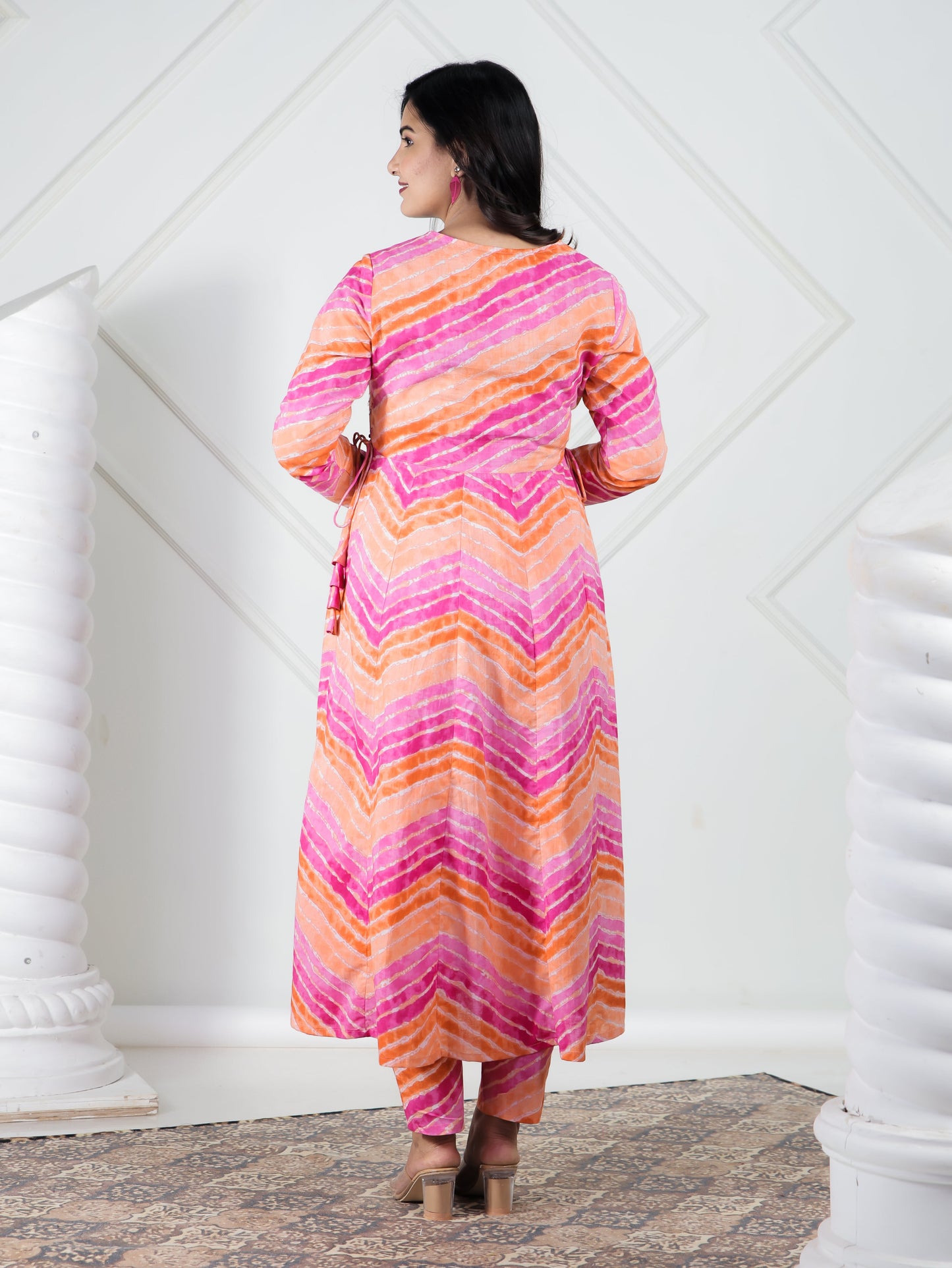 Embroidered Soft Cotton Leheriya Anarkali Multicolor Kurta