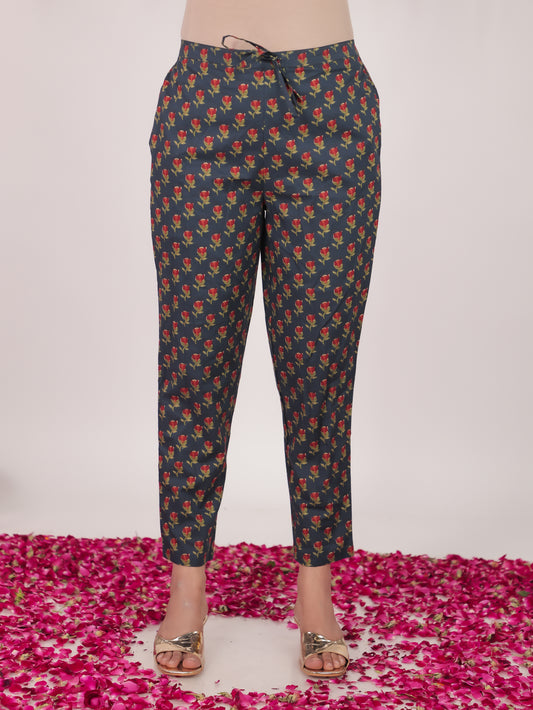 Soft Cotton Bandhani Blue Tapered Trousers