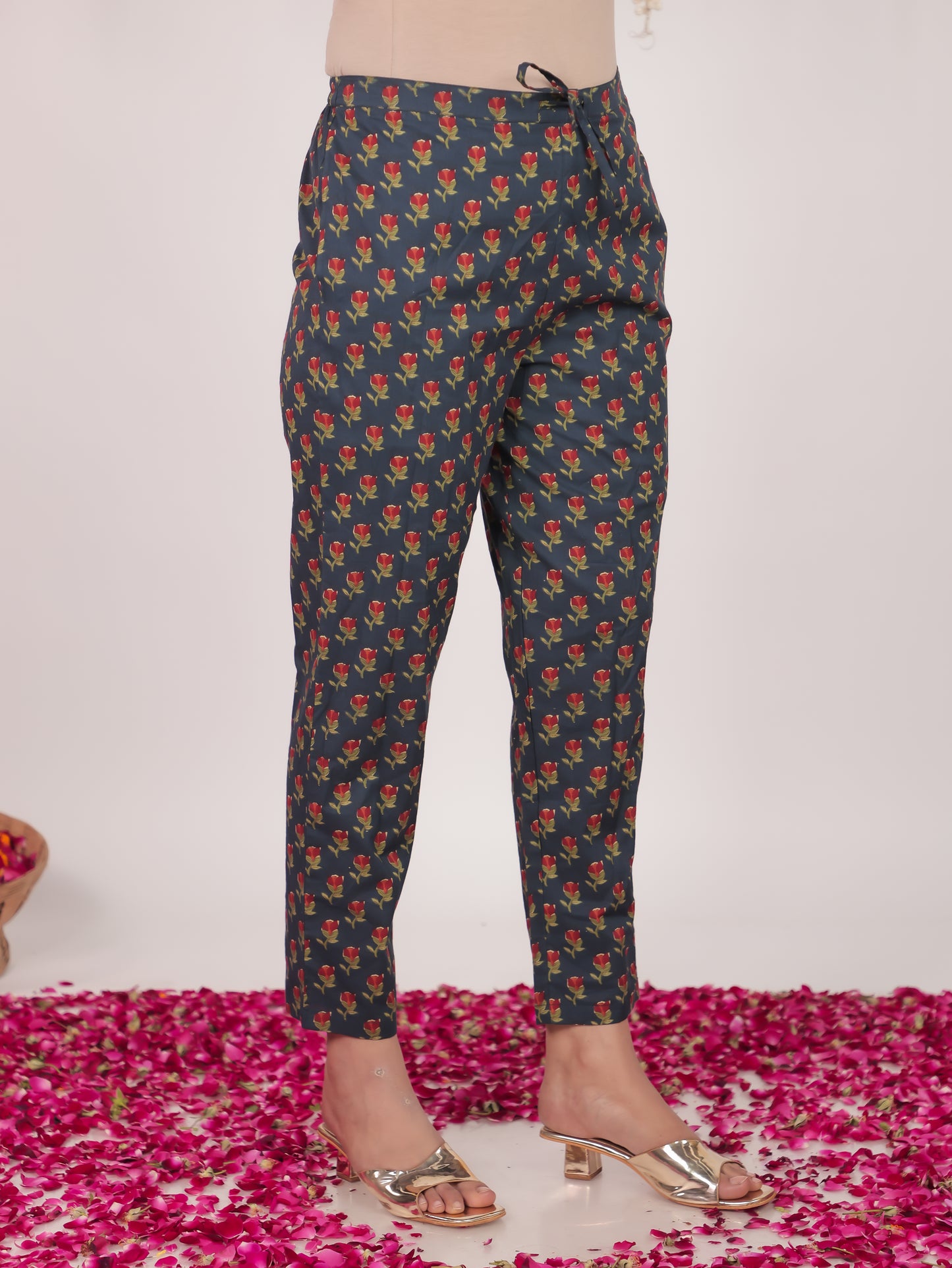 Soft Cotton Bandhani Blue Tapered Trousers