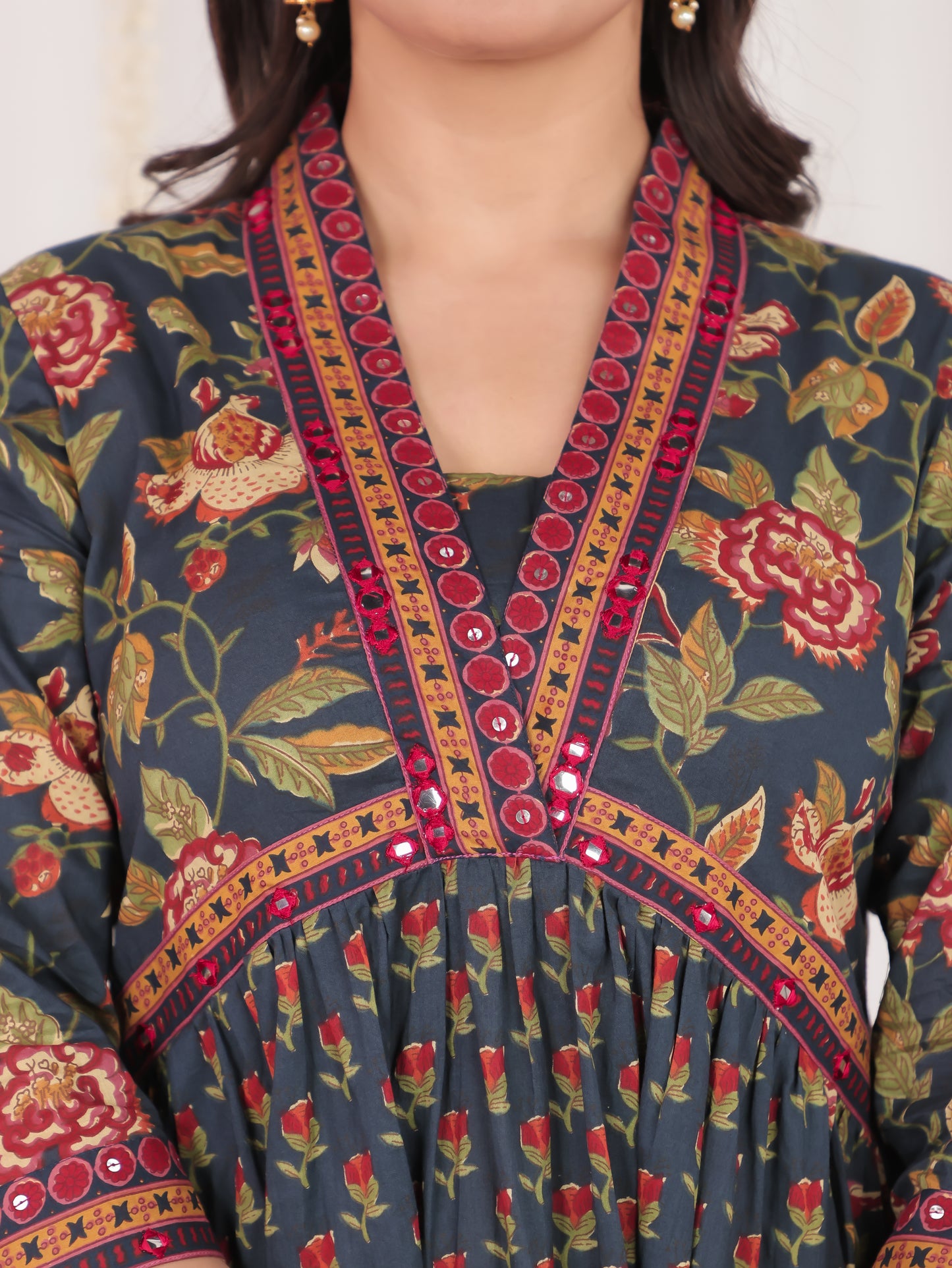 Embroidered Soft Cotton Bandhani Anarkali Blue Kurta