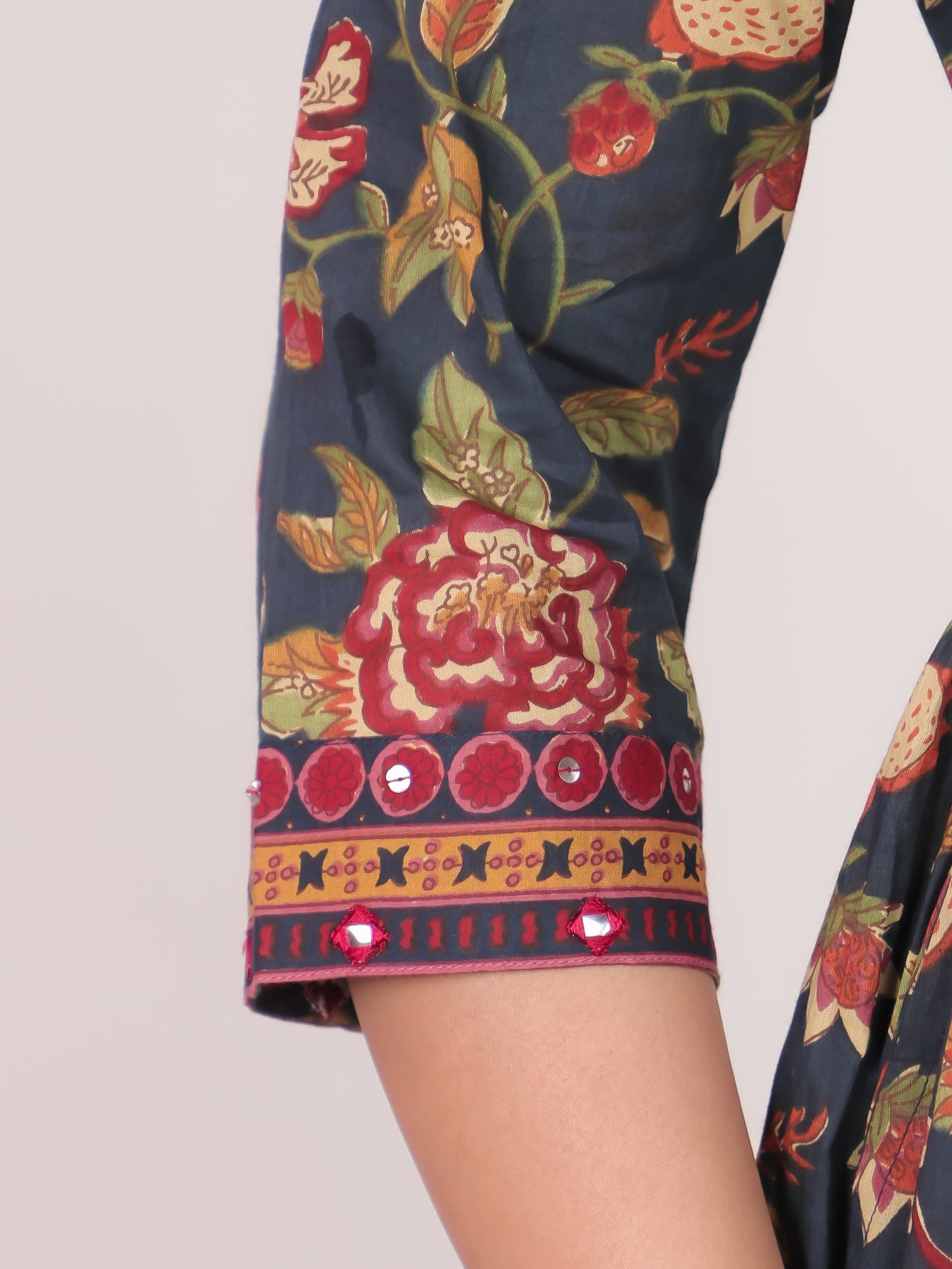 Embroidered Soft Cotton Bandhani Anarkali Blue Kurta