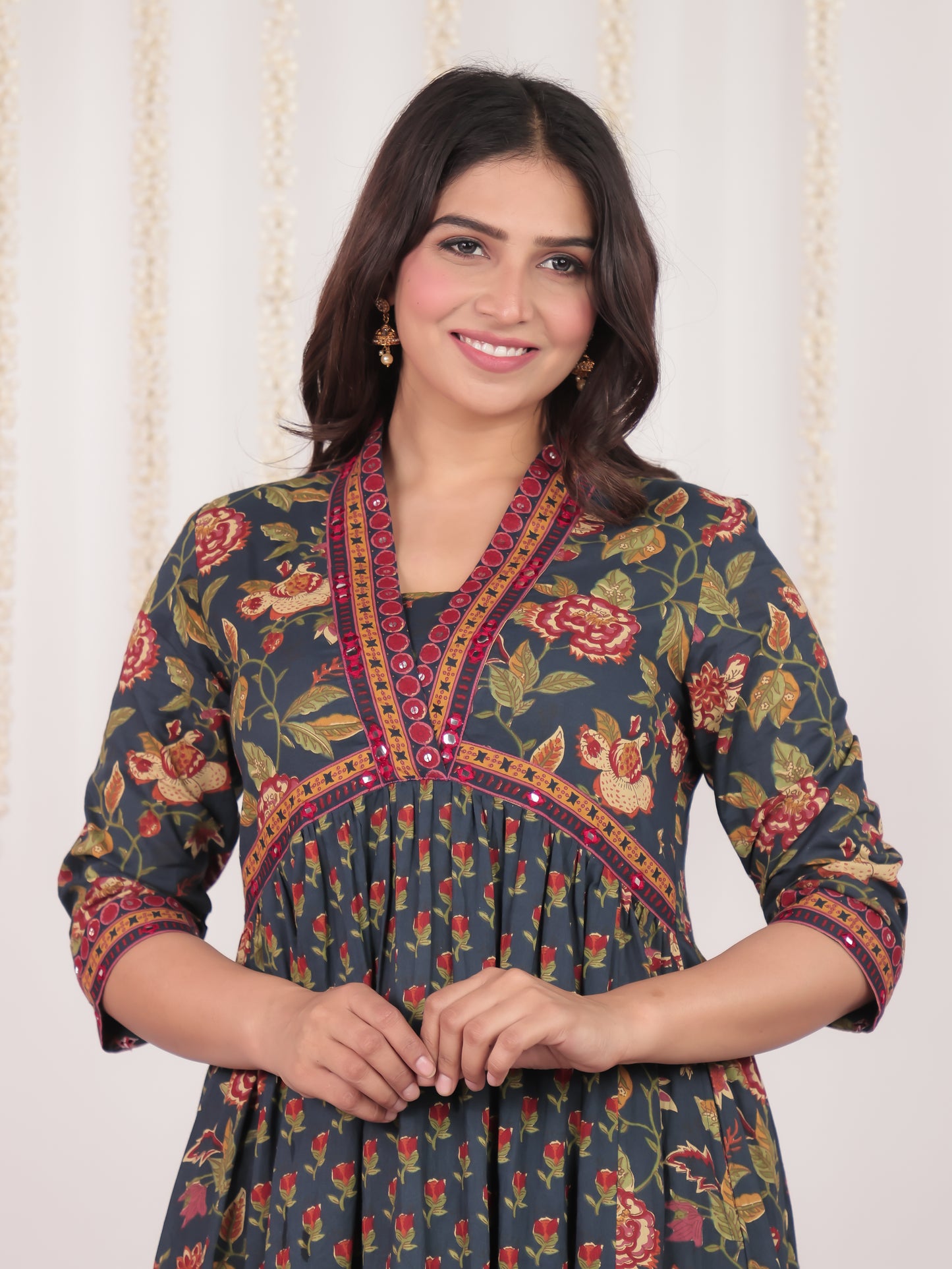 Embroidered Soft Cotton Bandhani Anarkali Blue Kurta