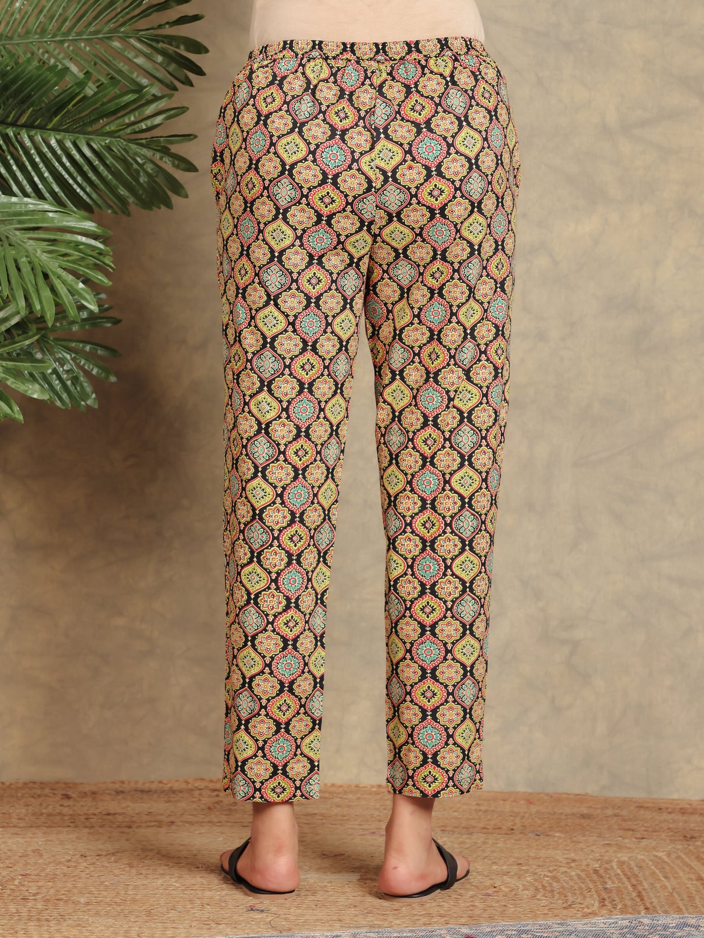 Soft Cotton Geometric Black Tapered Trousers