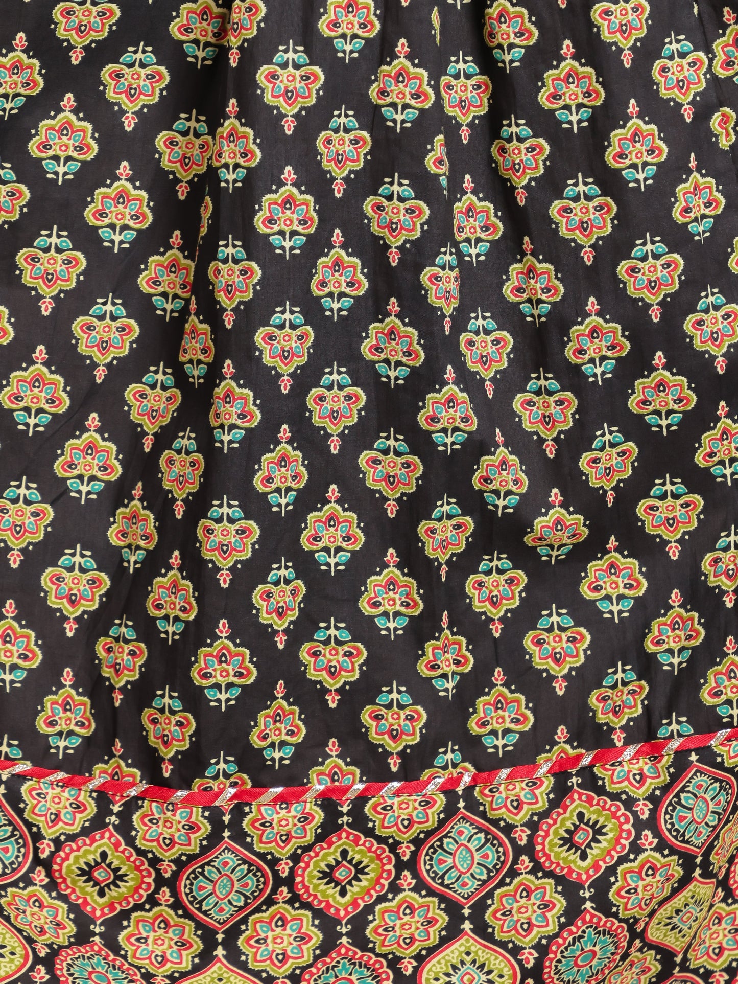 Embroidered Soft Cotton Floral Anarkali Black Kurta