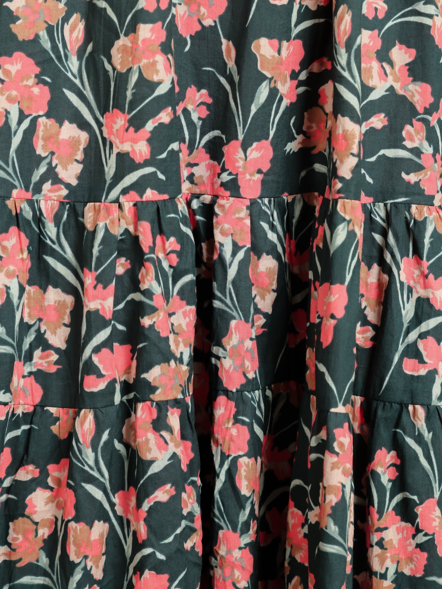 Soft Cotton Floral A-line Green Dress