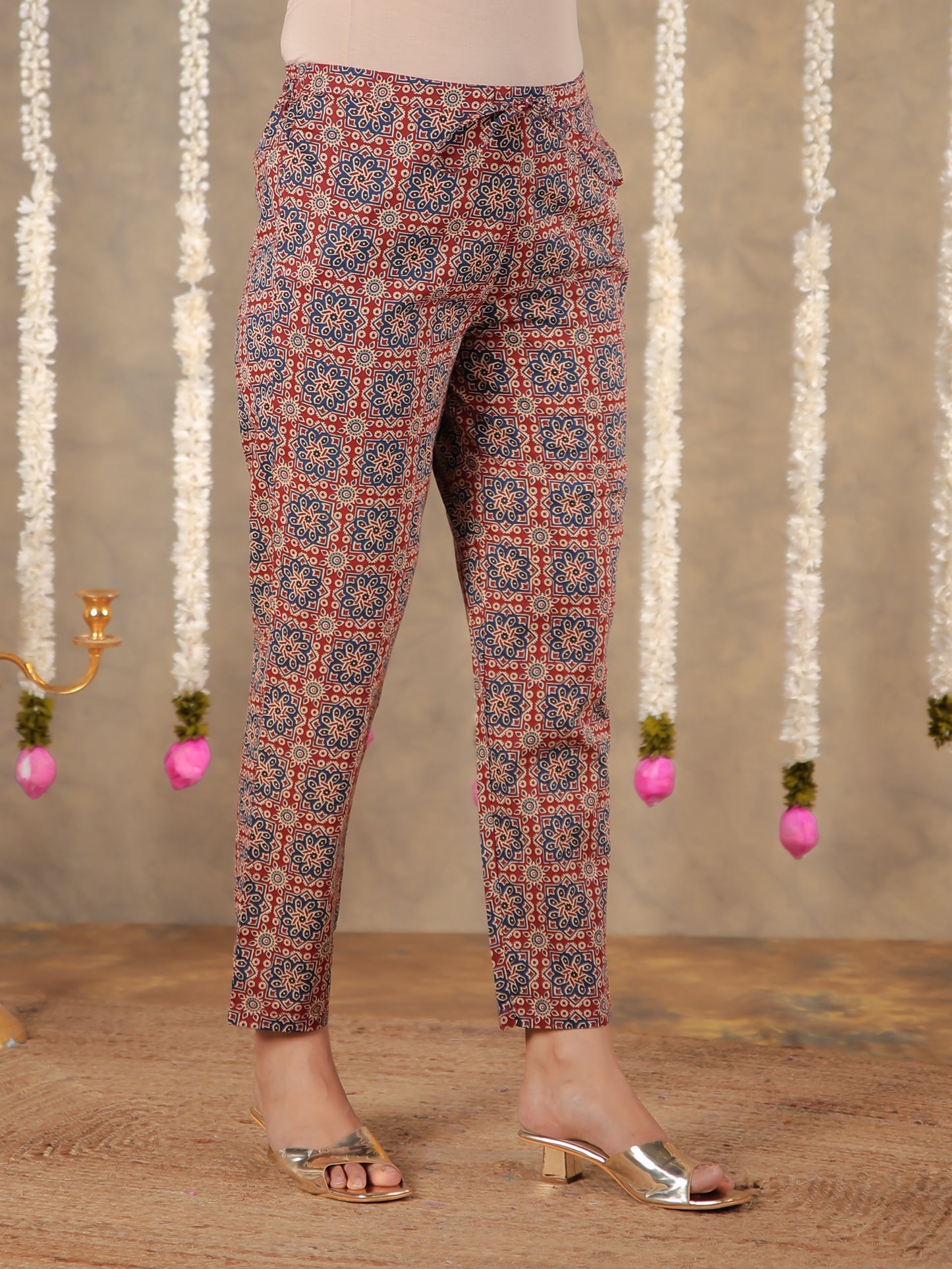 Soft Cotton Ajrakh Red Tapered Trousers