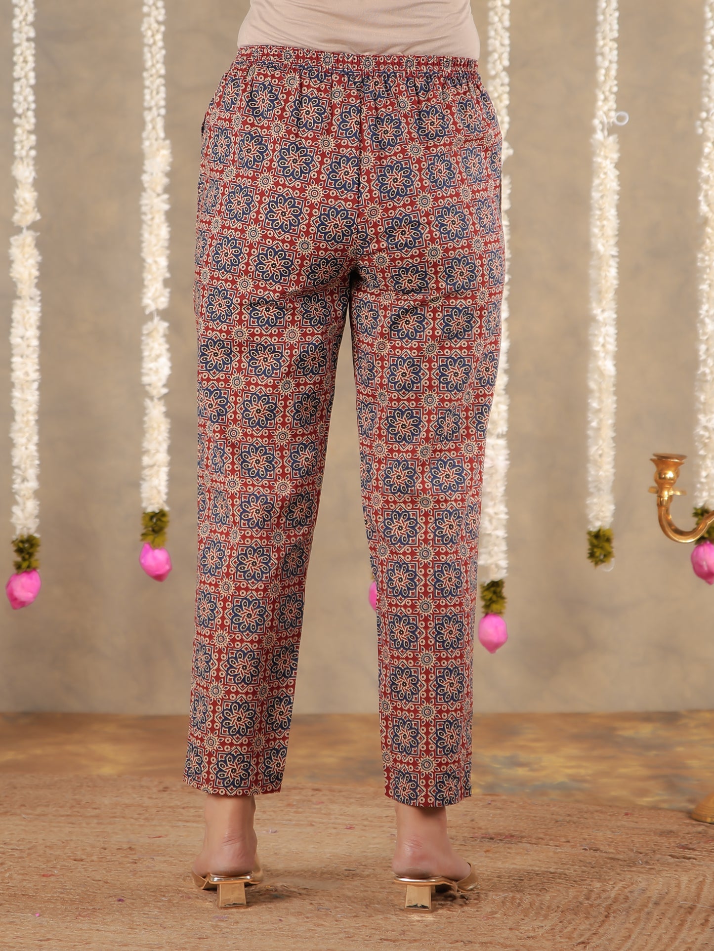 Soft Cotton Ajrakh Red Tapered Trousers
