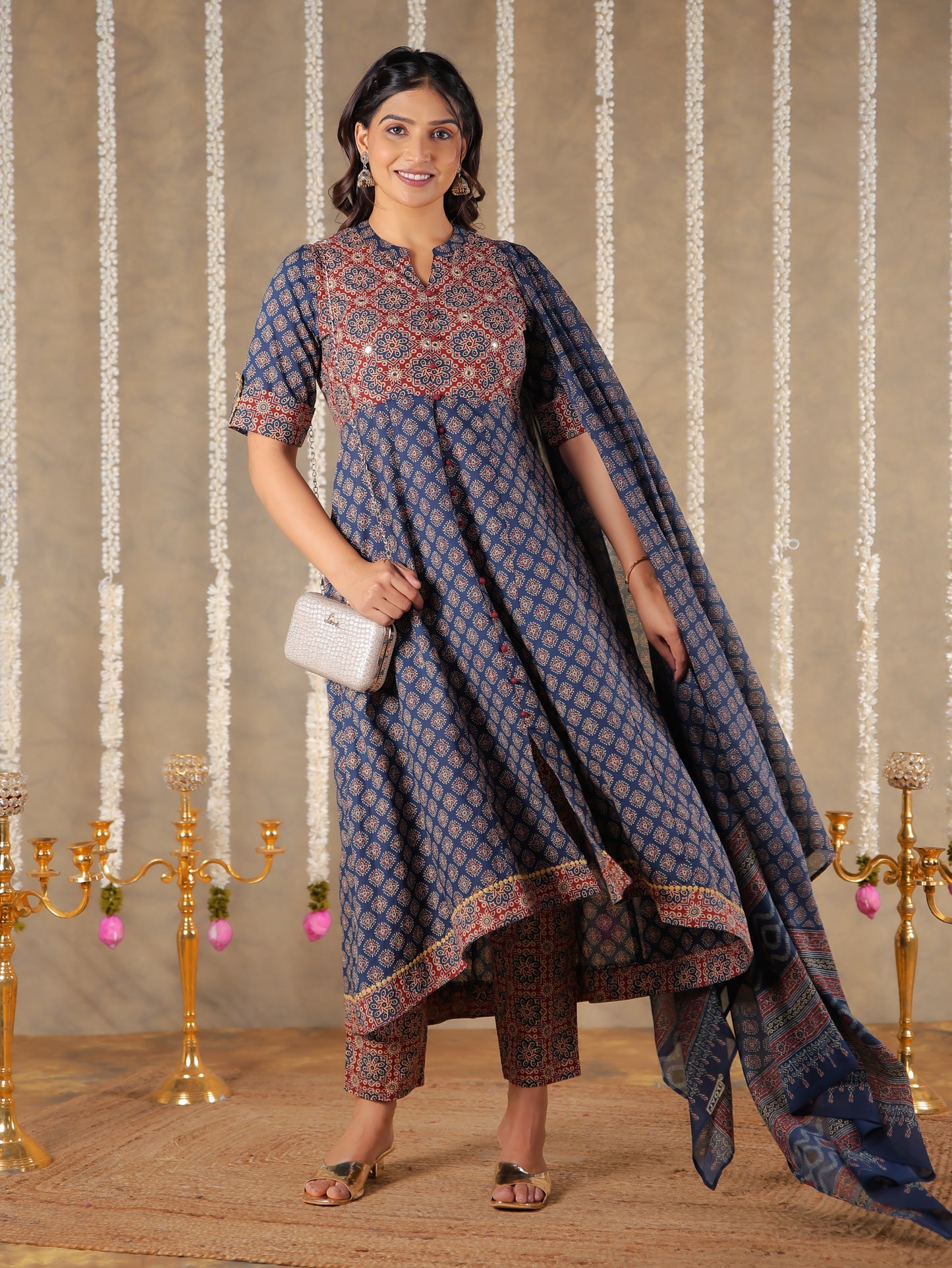 Voile Cotton Ajrakh Blue Dupatta