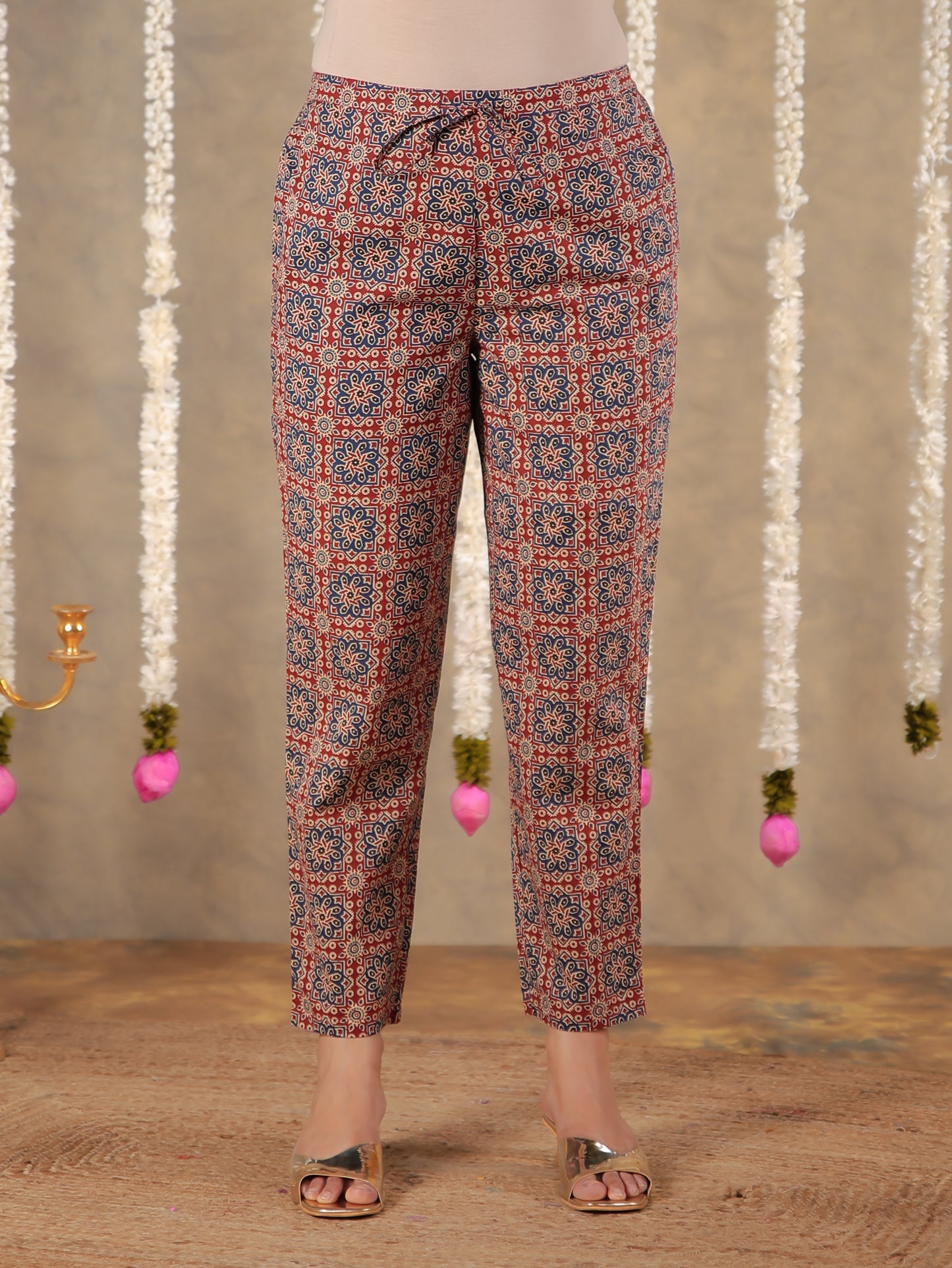 Embroidered Soft Cotton Ajrakh High Low Blue Kurta
