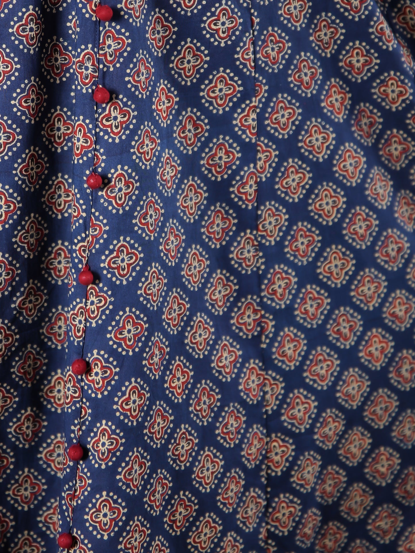 Embroidered Soft Cotton Ajrakh High Low Blue Kurta