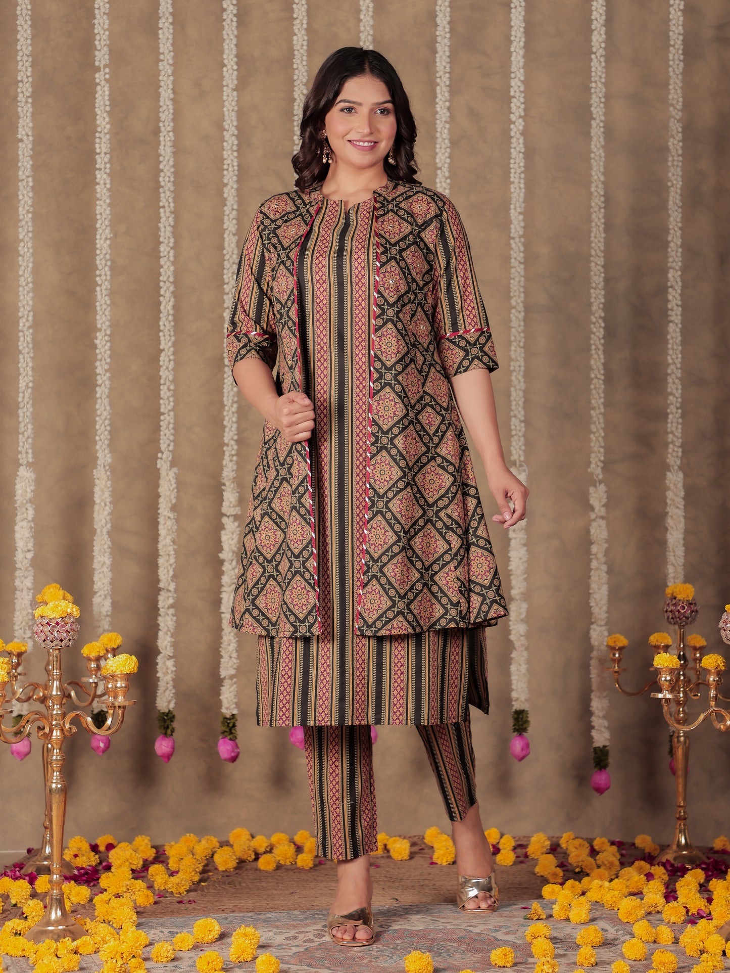 Soft Cotton Striped Straight Black Kurta