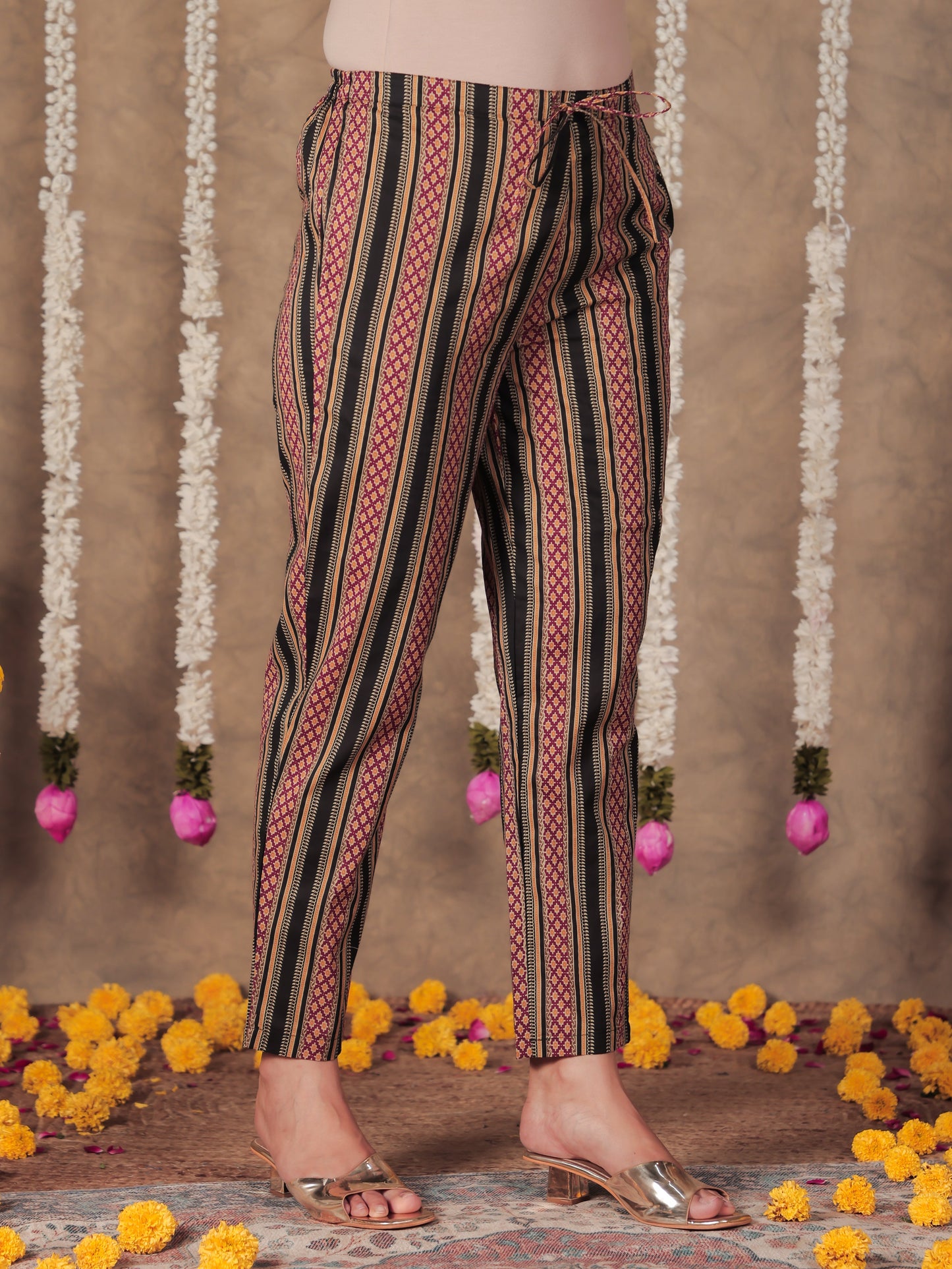Soft Cotton Striped Straight Black Kurta