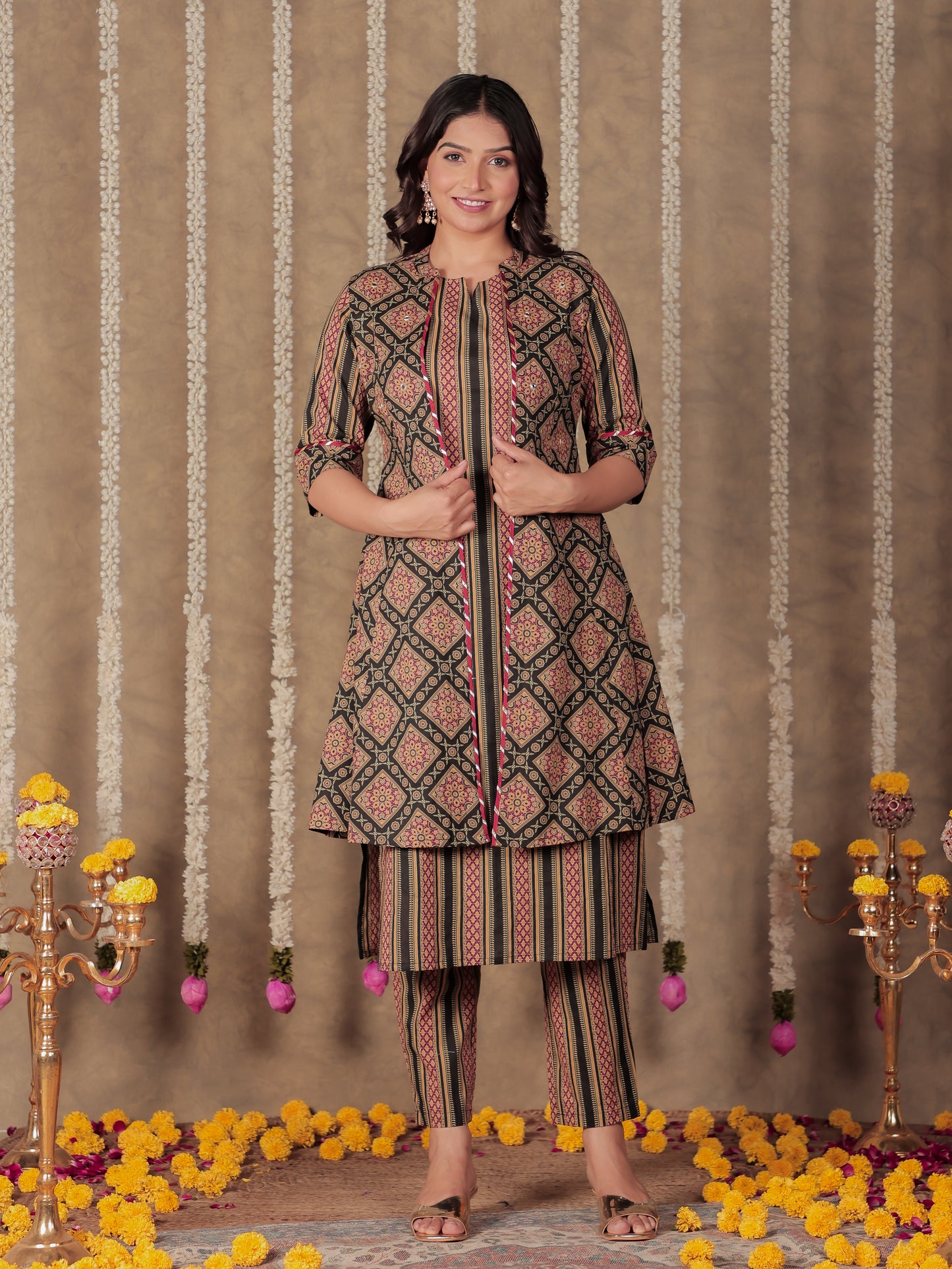 Soft Cotton Striped Straight Black Kurta