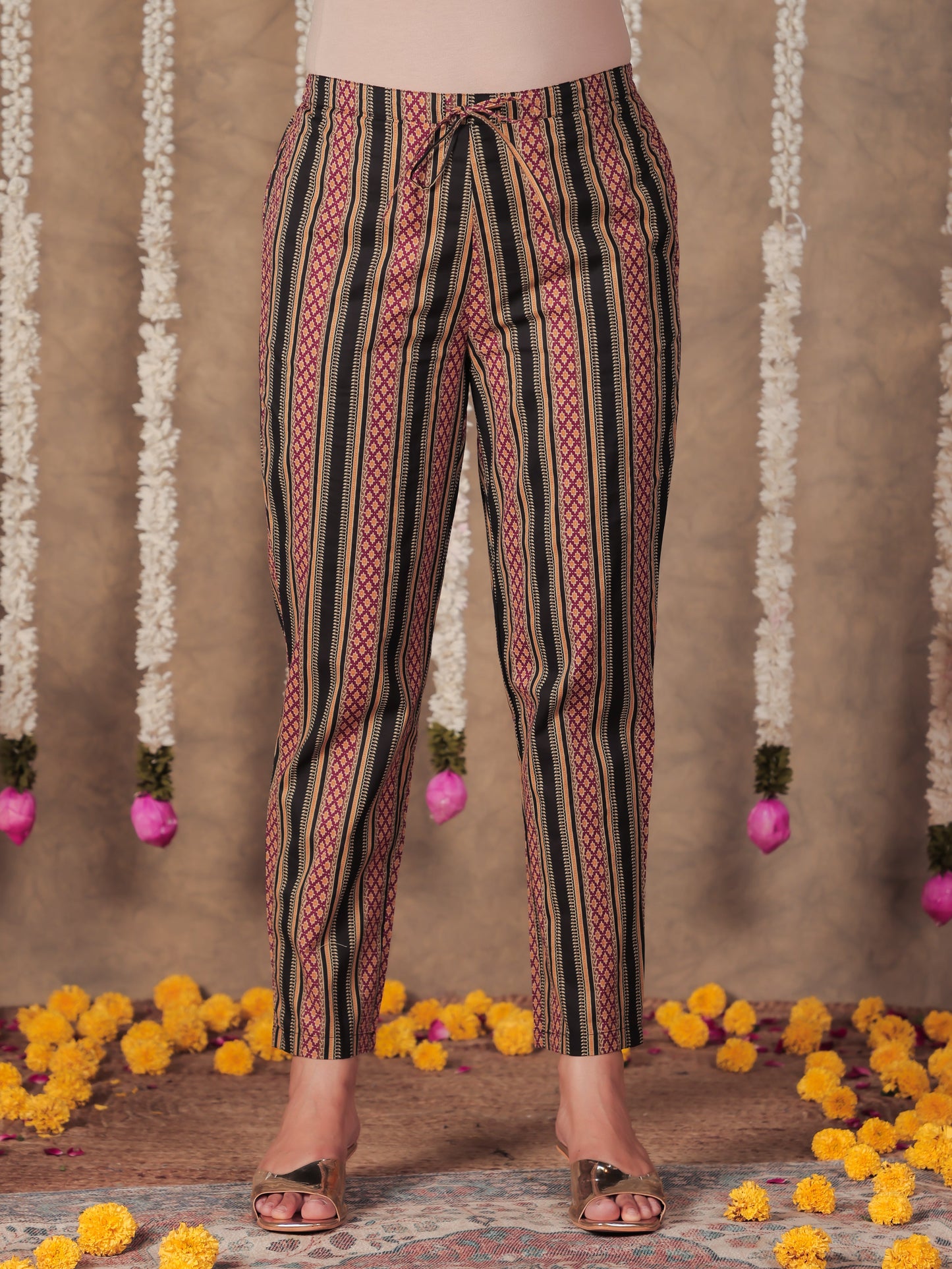 Soft Cotton Striped Straight Black Kurta