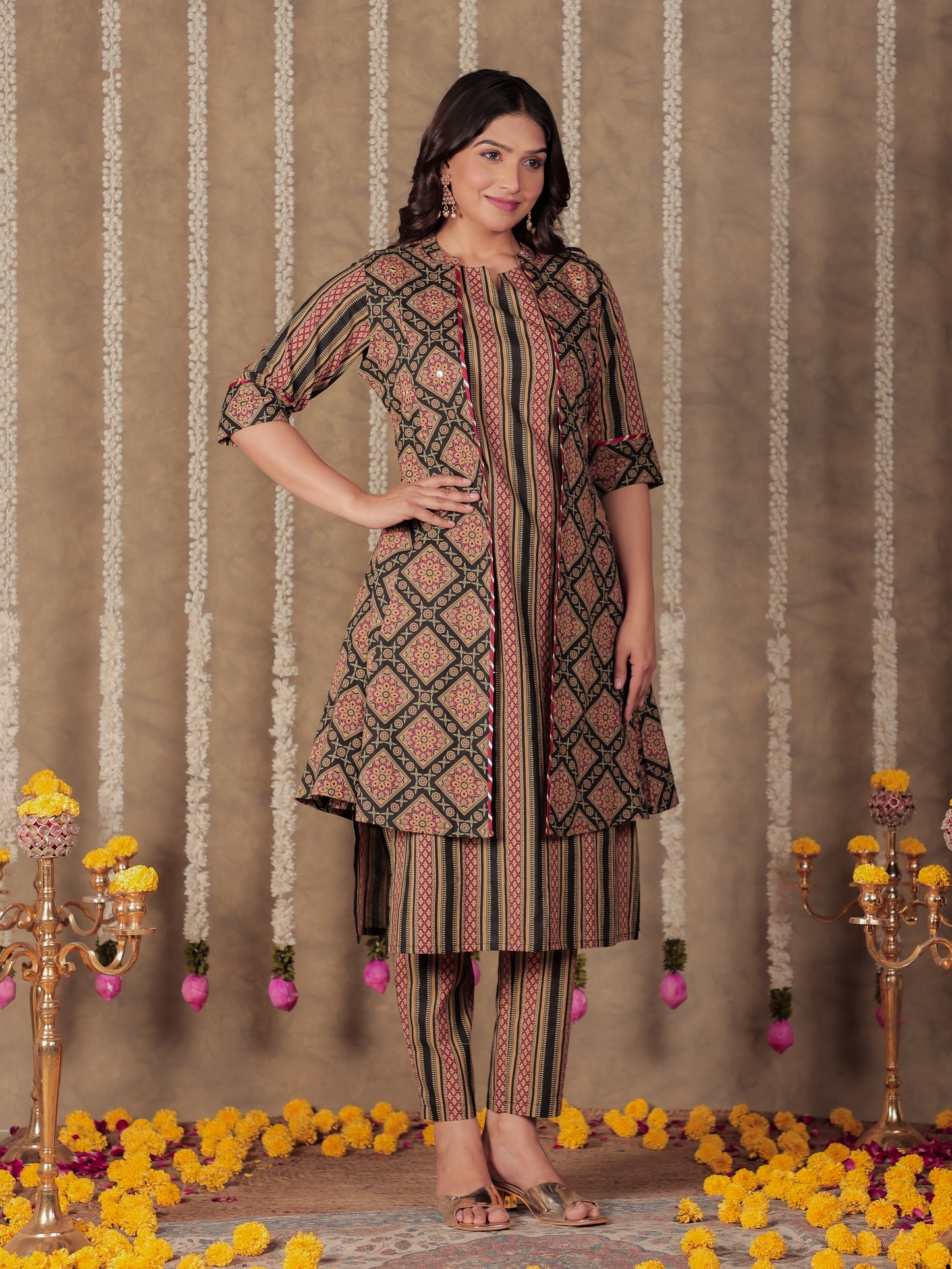 Soft Cotton Striped Straight Black Kurta
