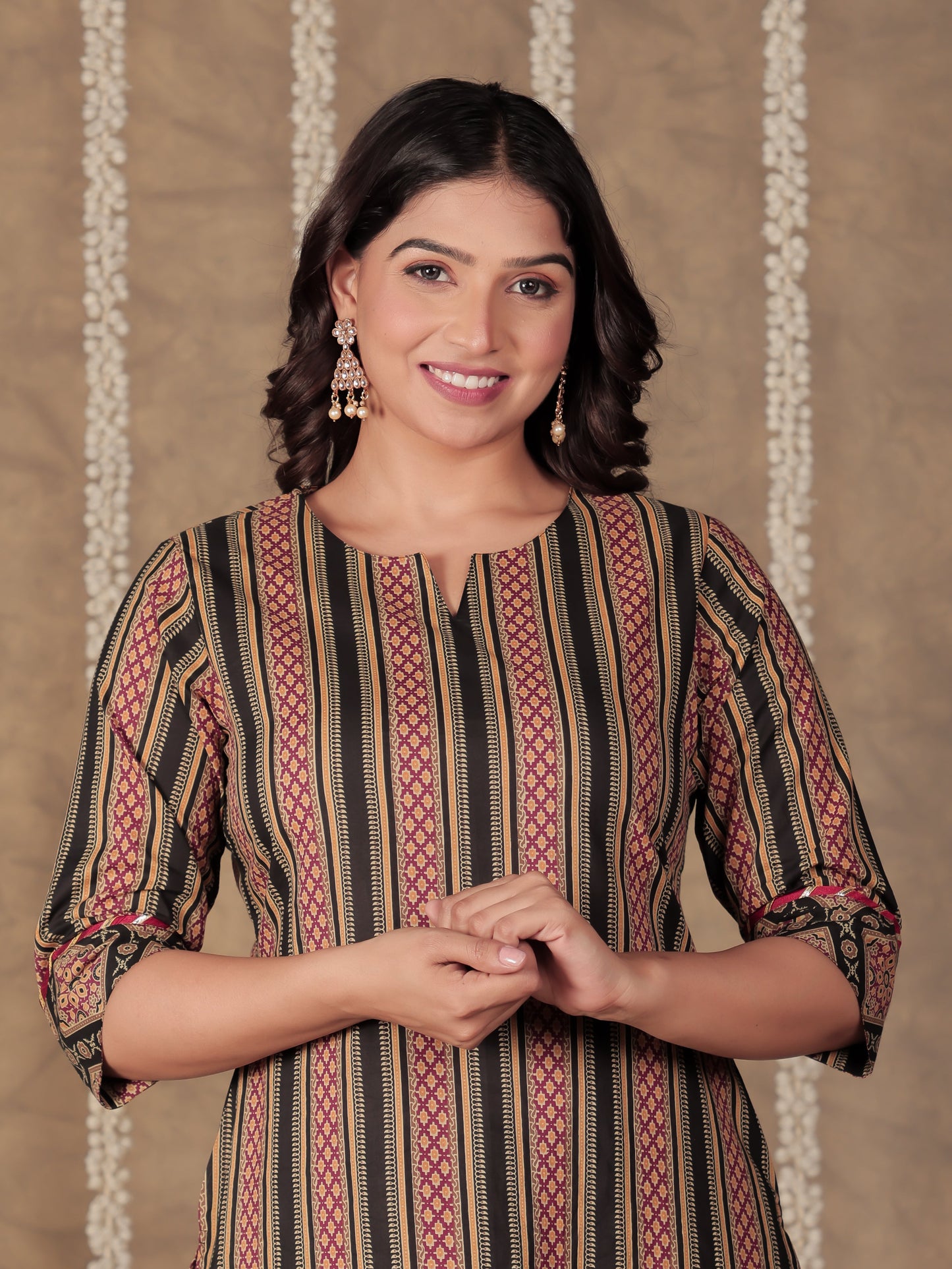Soft Cotton Striped Straight Black Kurta