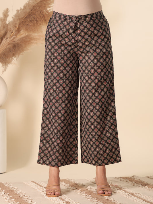 Soft Cotton Geometric Black Palazzo