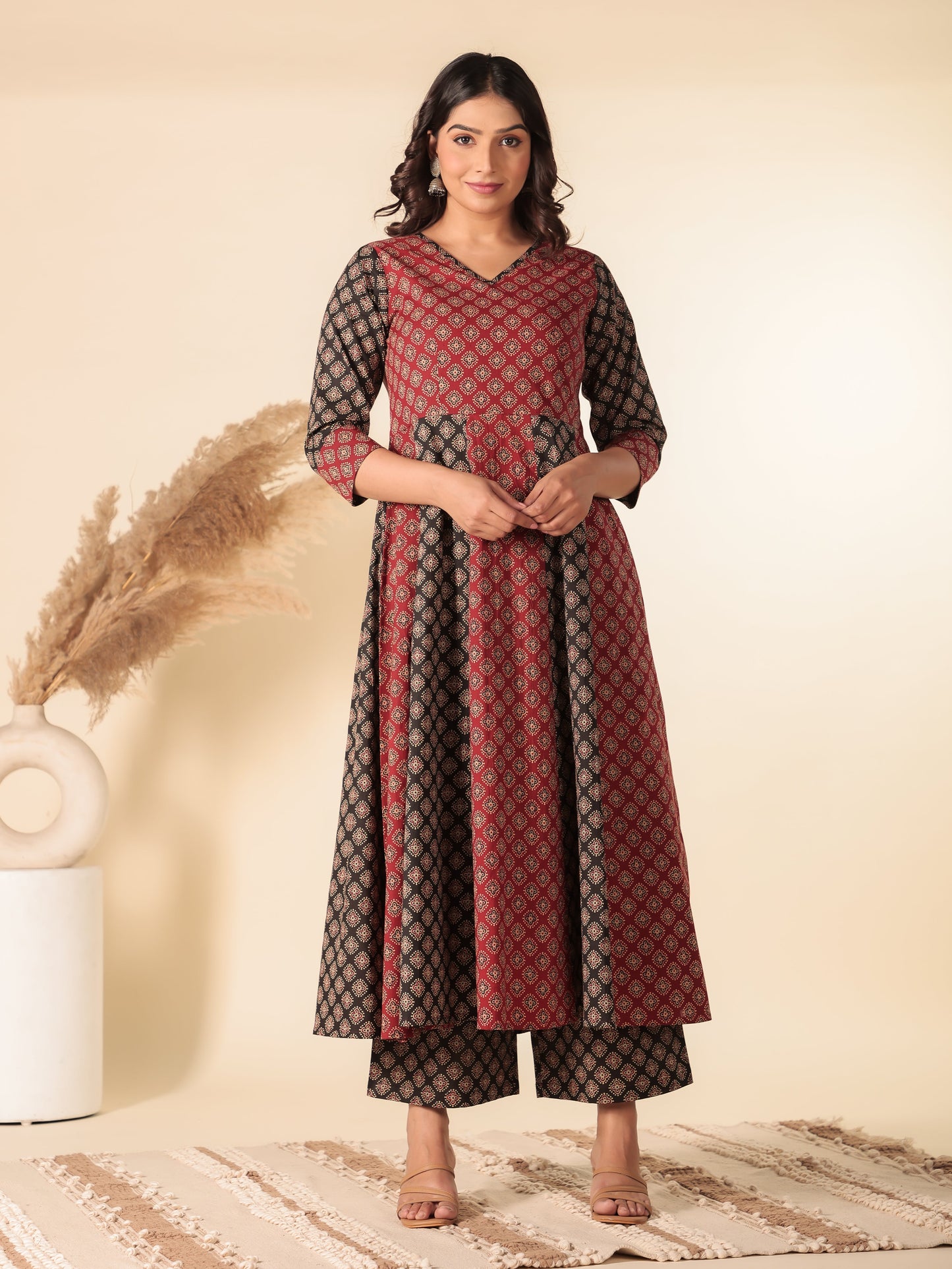 Soft Cotton Ajrakh Red Kurta