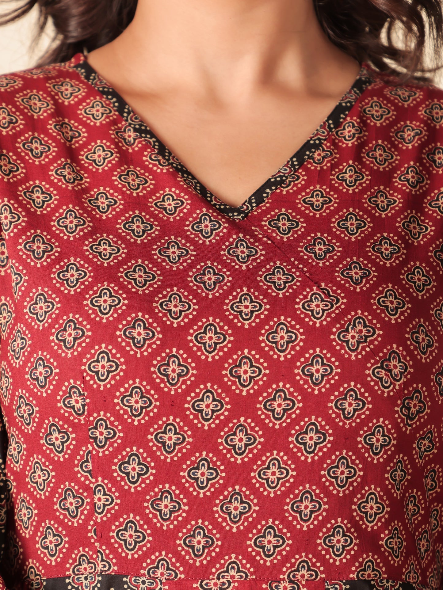 Soft Cotton Ajrakh Red Kurta