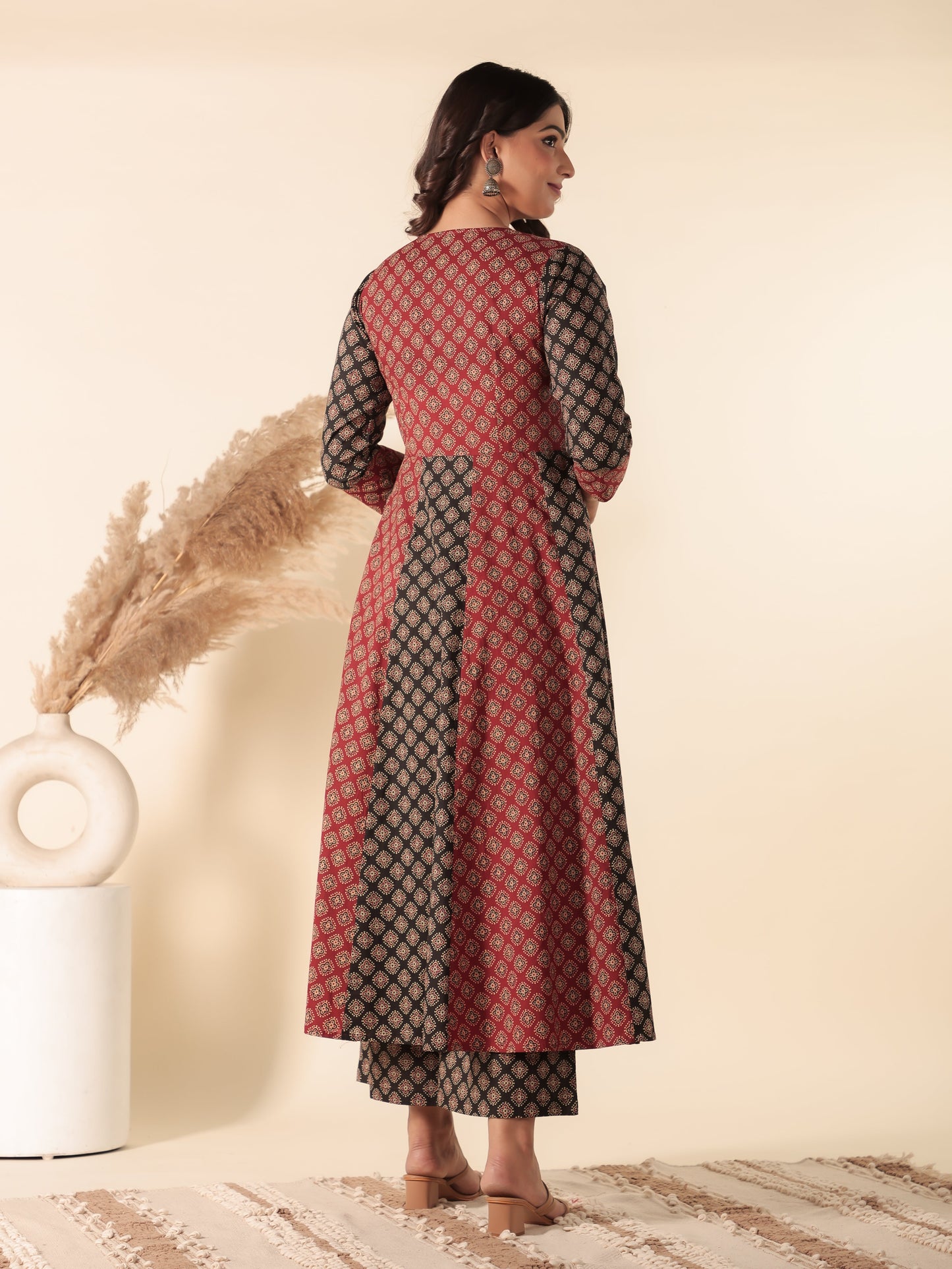 Soft Cotton Ajrakh Red Kurta