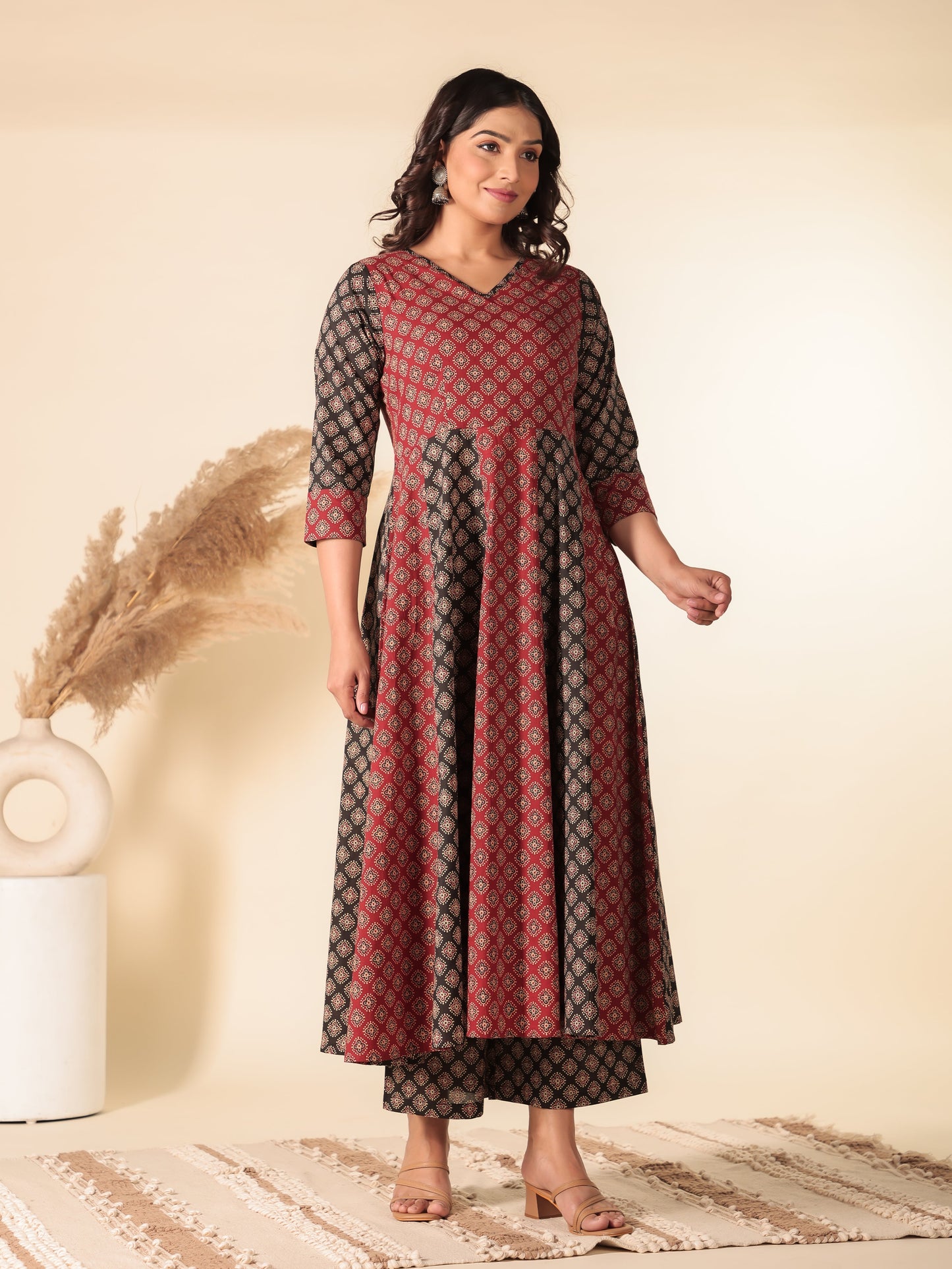 Soft Cotton Ajrakh Red Kurta