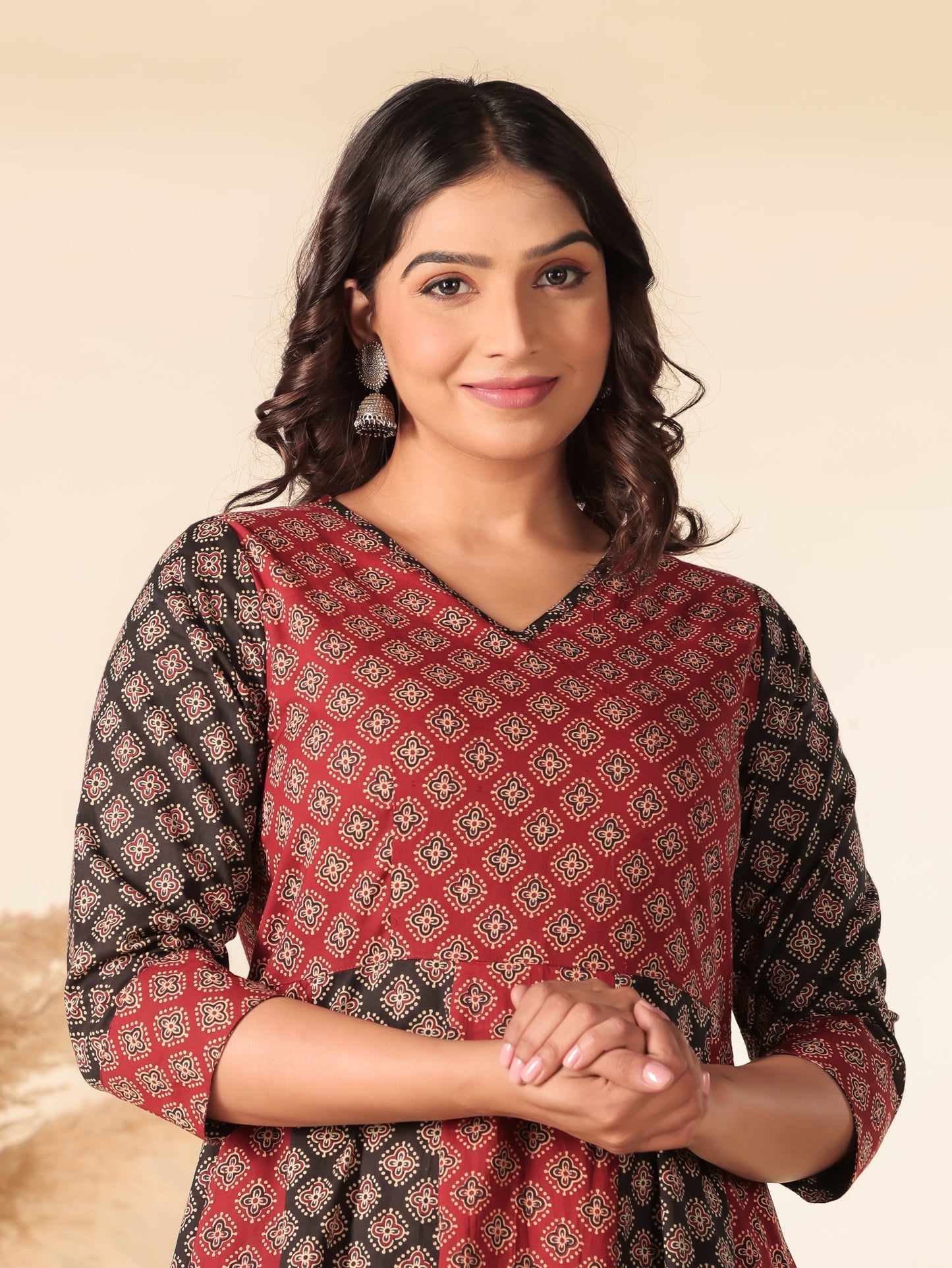 Soft Cotton Ajrakh Red Kurta