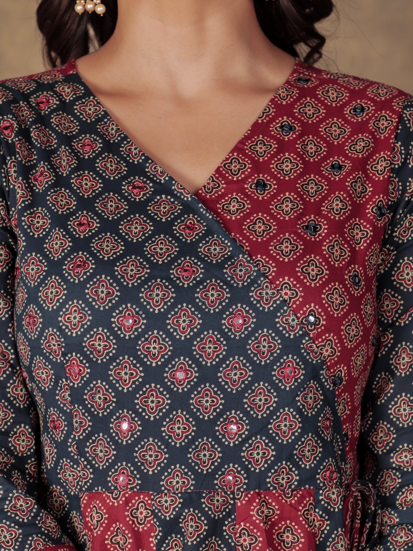 Embroidered Soft Cotton Butti Angrakha Multicolor Kurta