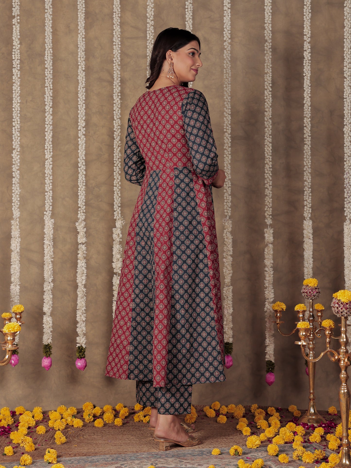 Embroidered Soft Cotton Butti Angrakha Multicolor Kurta
