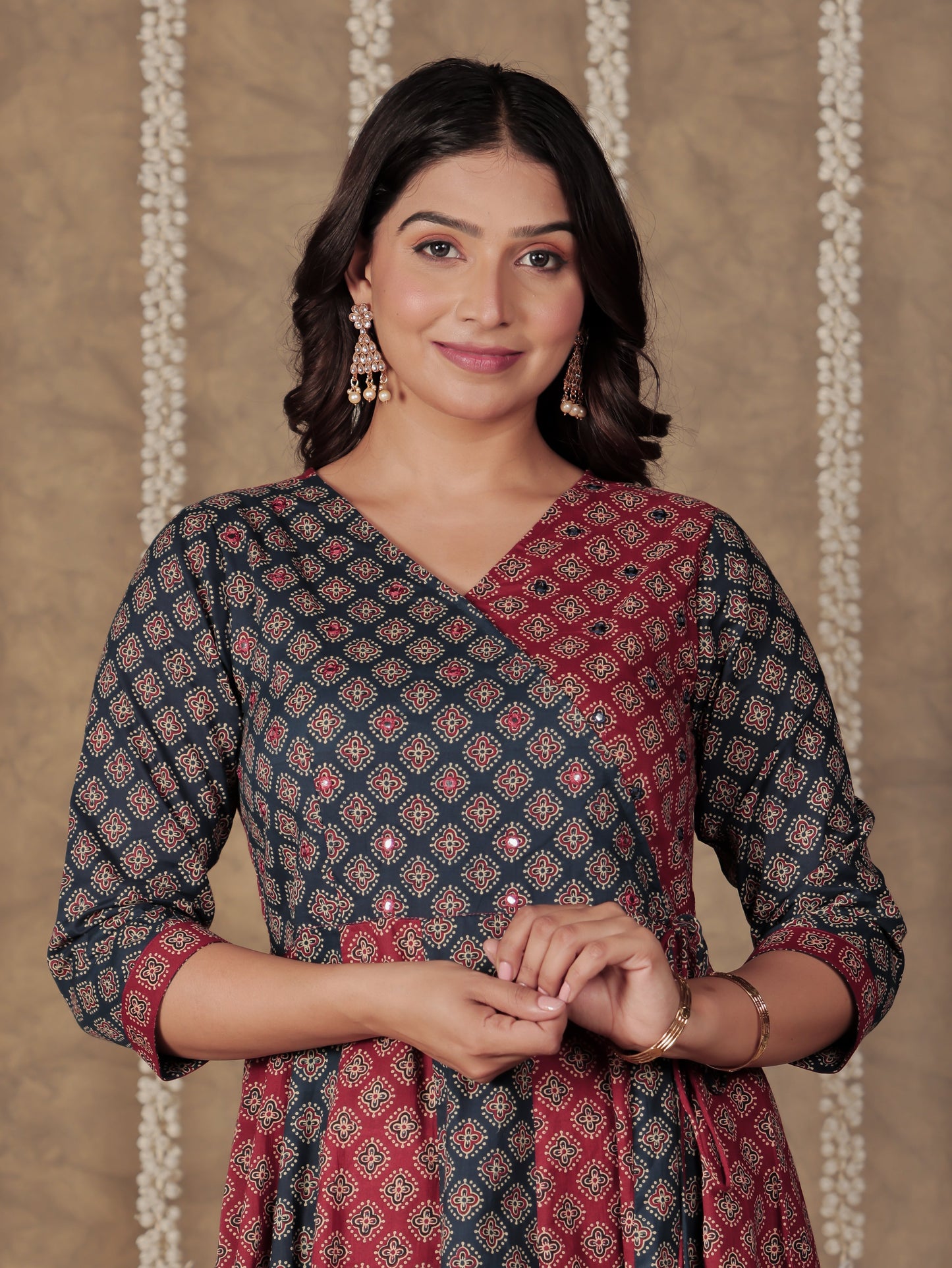 Embroidered Soft Cotton Butti Angrakha Multicolor Kurta