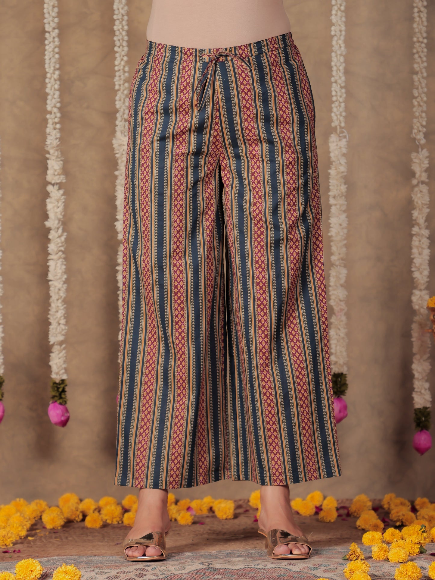 Soft Cotton Striped Blue Palazzo